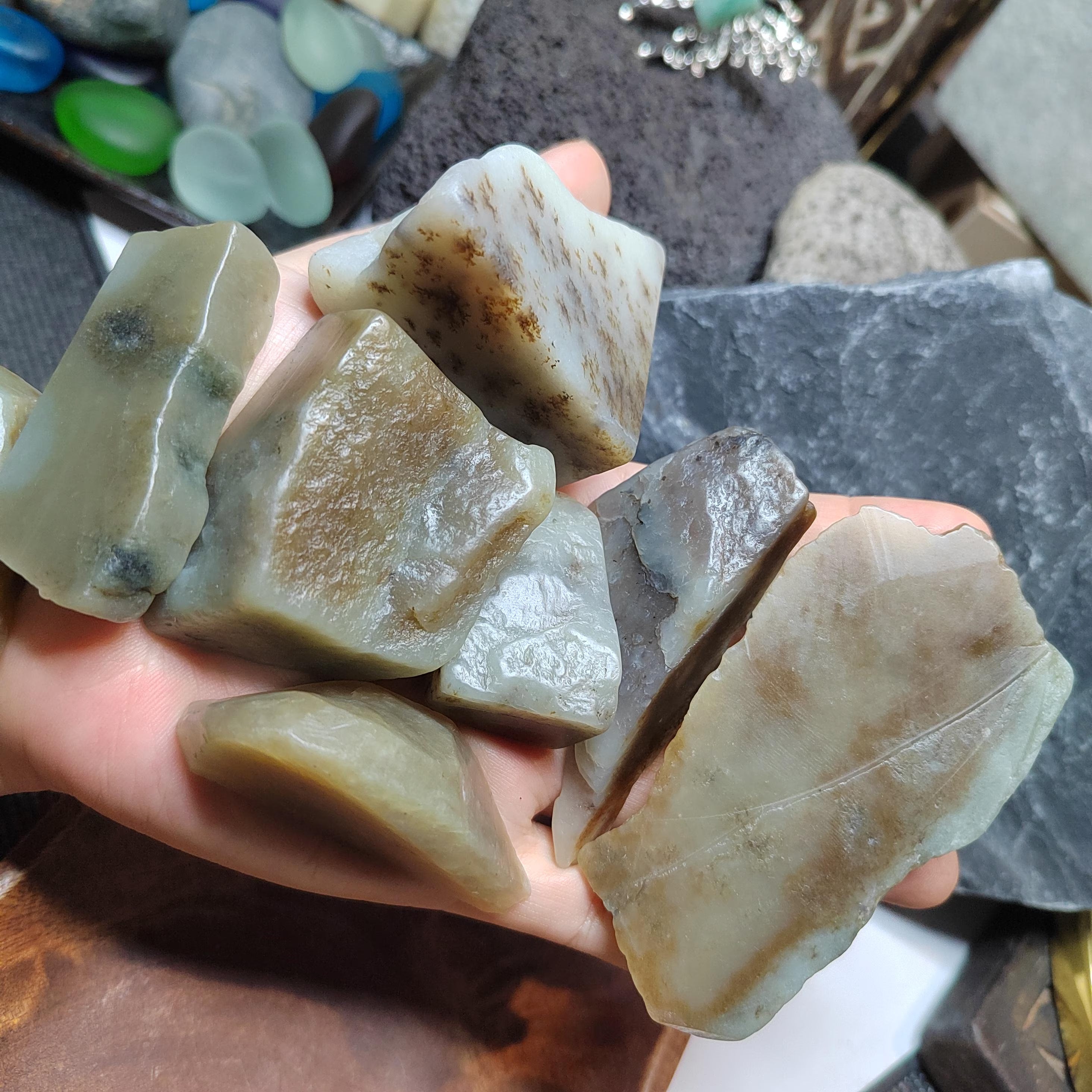 Natural DIY Nephrite Jade Raw Fragments · 476g Sugar Brown with Shuicao 花 Pattern | SL539 SL Precious