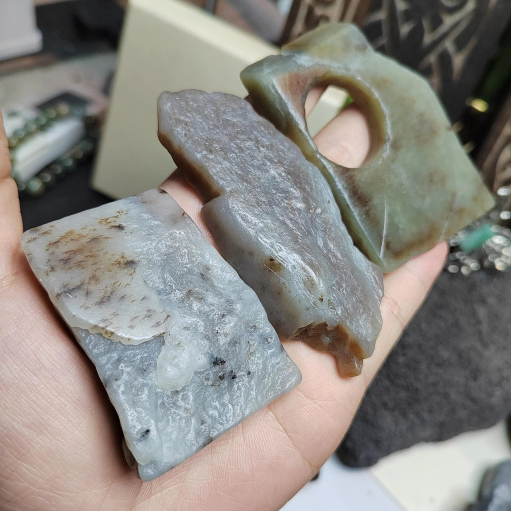 Natural DIY Nephrite Jade Raw Fragments · 485g Sugar Brown with Shuicao 花 Pattern | SL540 SL Precious