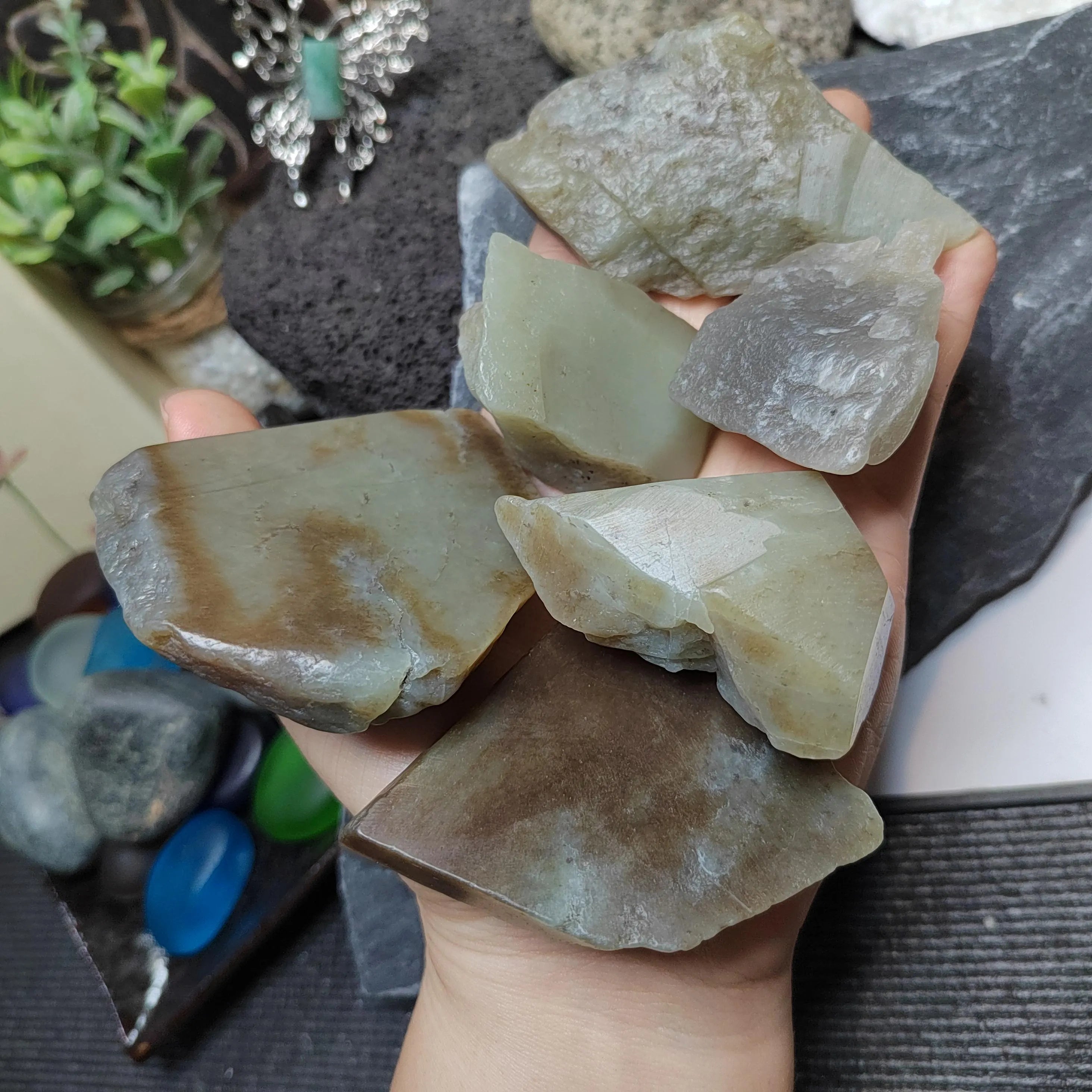 Natural DIY Nephrite Jade Raw Fragments · 443g Sugar Brown Tone | SL541 SL Precious