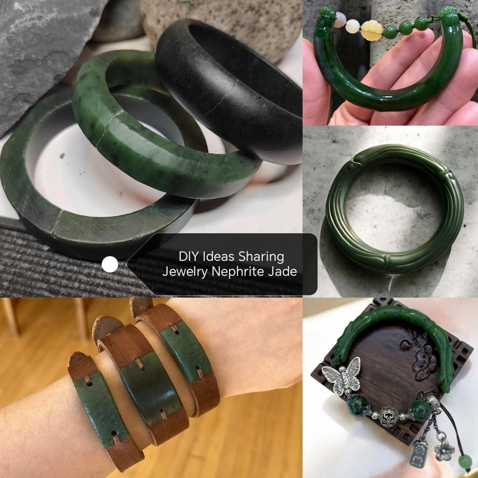 Natural DIY Nephrite Jade 半成品 Offcuts · 3 Bangles + 5 Squares · 368g Deep Green | SL544 SL Precious