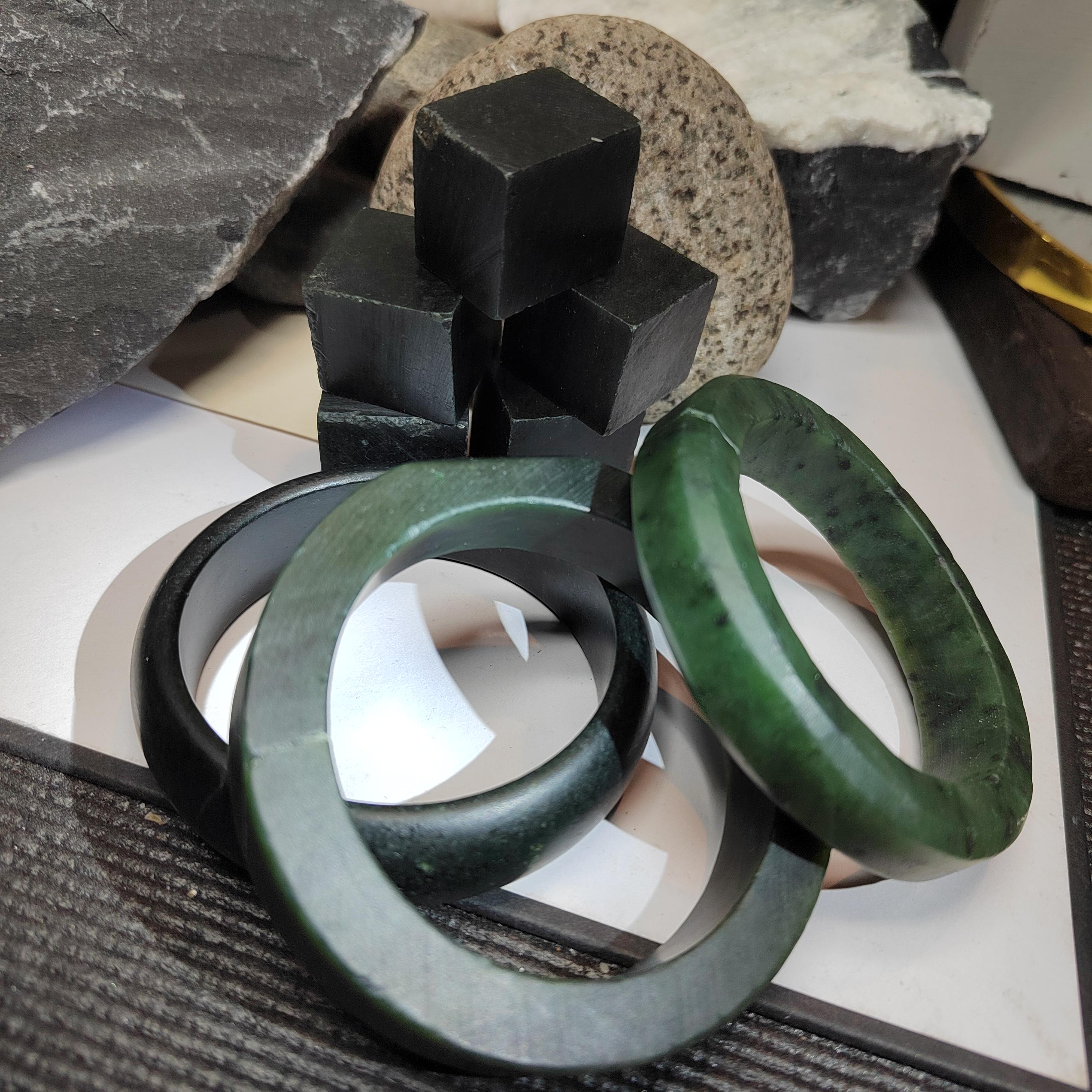 Natural DIY Nephrite Jade 半成品 Offcuts · 3 Bangles + 5 Squares · 368g Deep Green | SL544 SL Precious