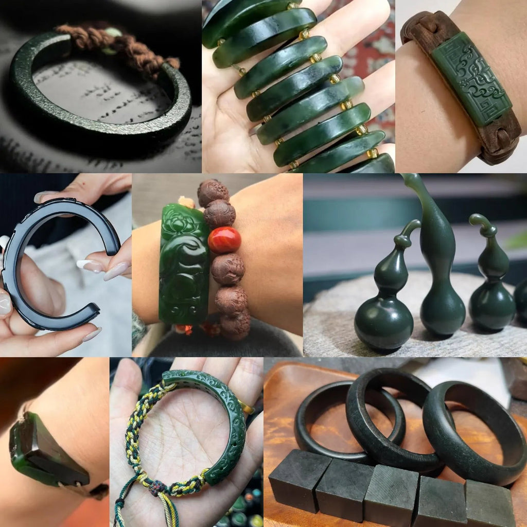 Natural DIY Nephrite Jade 半成品 Offcuts · 3 Bangles + 5 Squares · 368g Deep Green | SL544 SL Precious