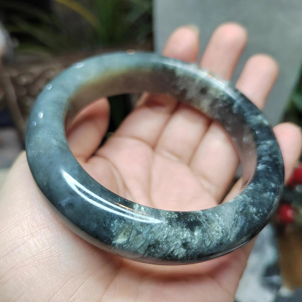 Certified Natural Medium Thick Xiuyan Jade Mistery Icy Blue Green Bangle | (61.8mm) SL178 SL Precious