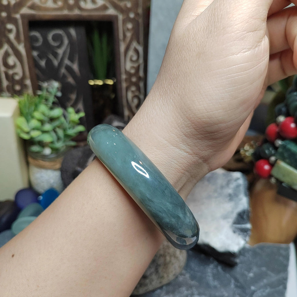 Certified Natural Medium Thick Xiuyan Jade Mistery Icy Blue Green Bangle | (61.8mm) SL178 SL Precious