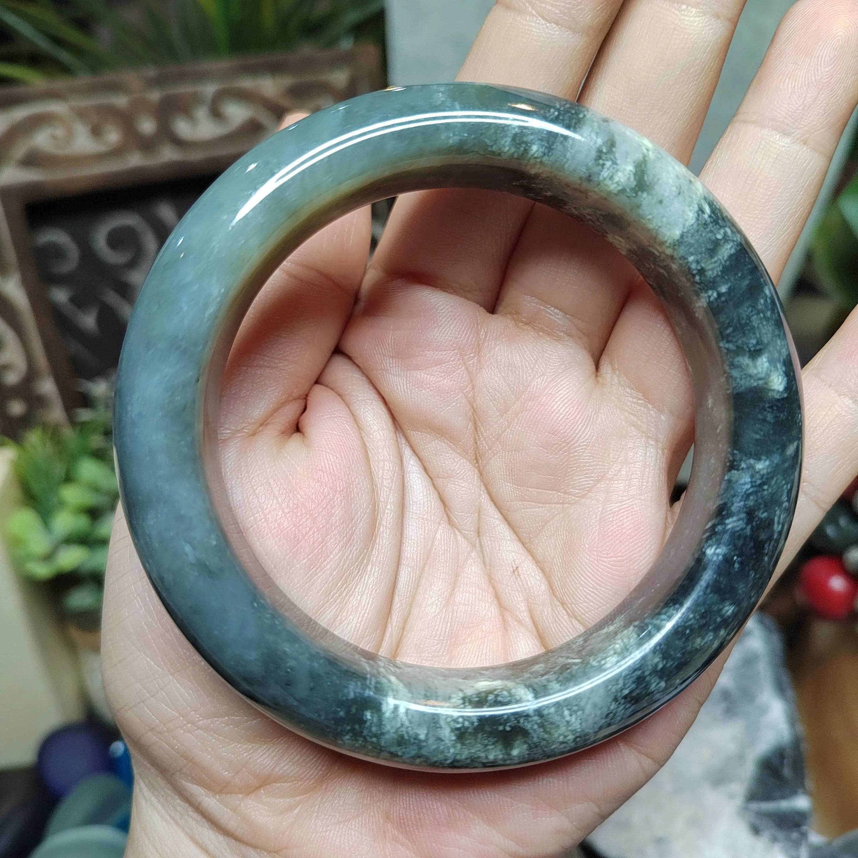 Certified Natural Medium Thick Xiuyan Jade Mistery Icy Blue Green Bangle | (61.8mm) SL178 SL Precious