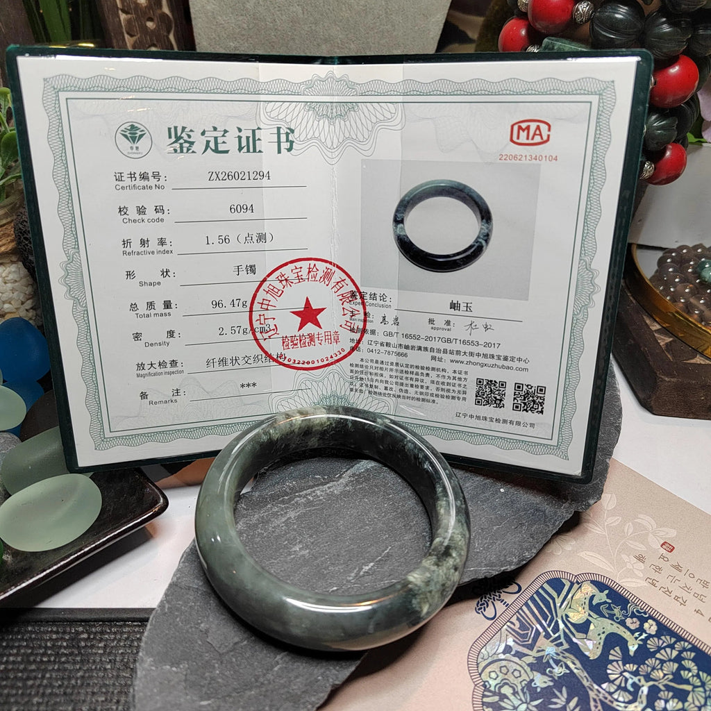 Certified Natural Medium Thick Xiuyan Jade Mistery Icy Blue Green Bangle | (61.8mm) SL178 SL Precious