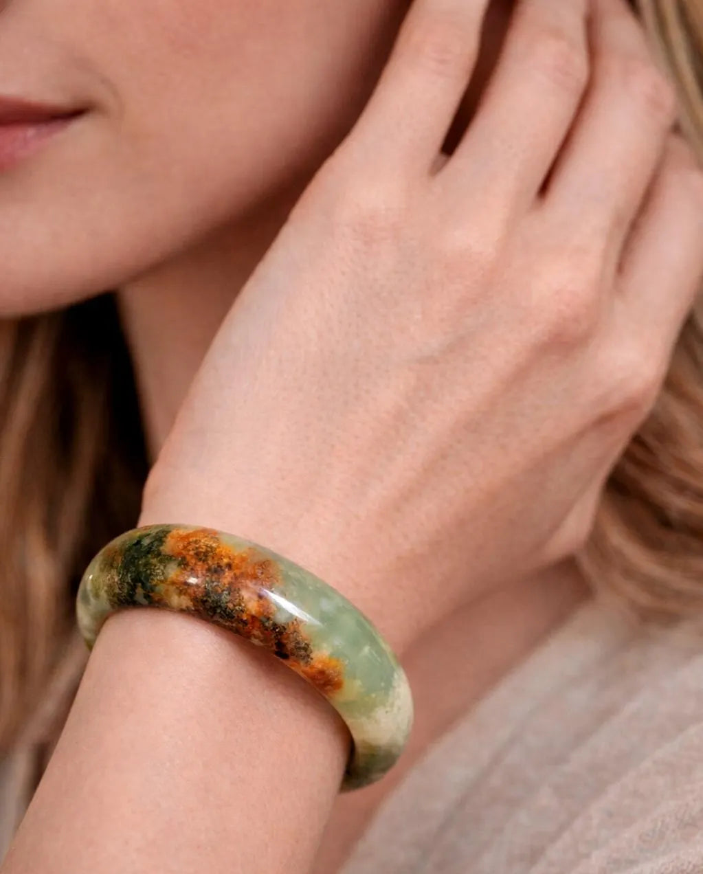 Certified Natural Xiuyan Jade Bangle | “Floating Flower & Natural Oil Painting Jade” 57.4mm SL551 SL Precious