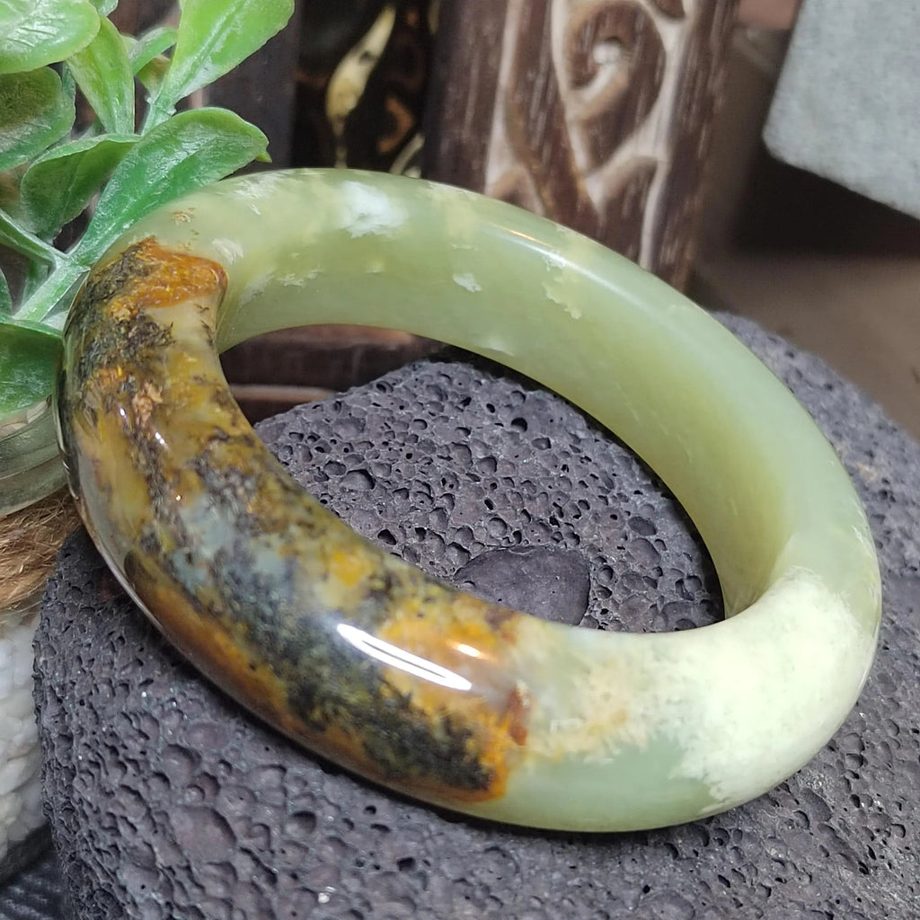 Certified Natural Xiuyan Jade Bangle | “Floating Flower & Natural Oil Painting Jade” 57.4mm SL551 SL Precious