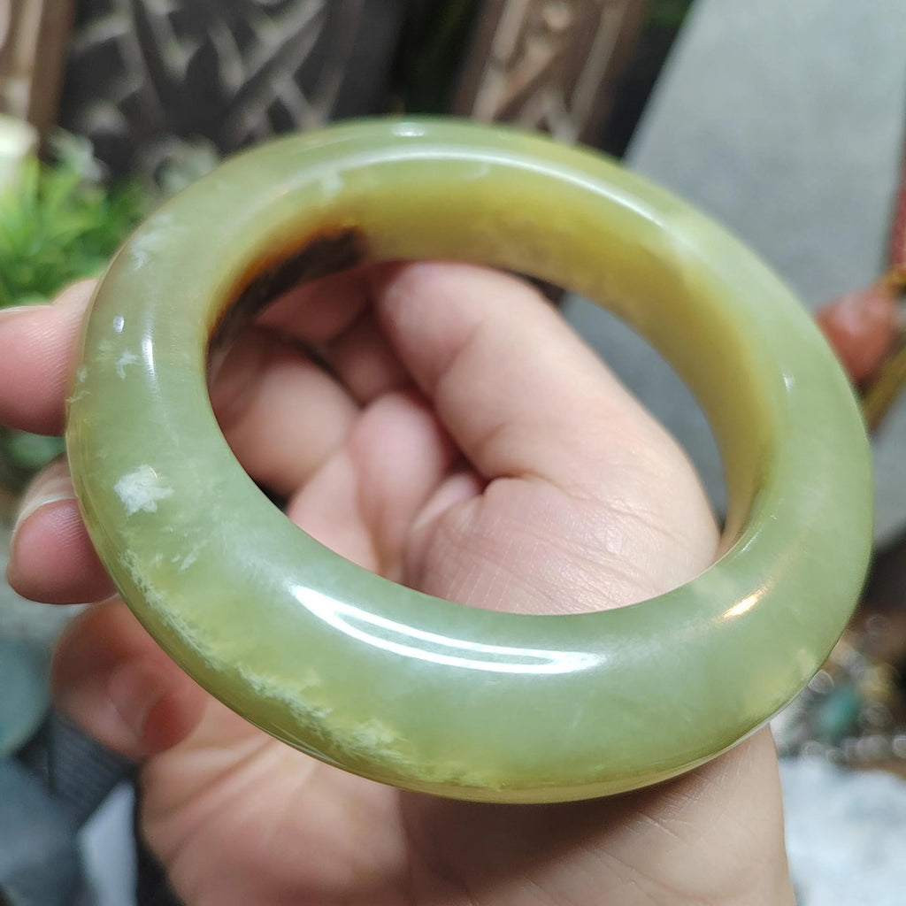 Certified Natural Xiuyan Jade Bangle | “Floating Flower & Natural Oil Painting Jade” 57.4mm SL551 SL Precious