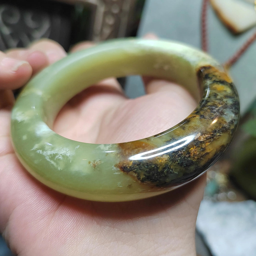 Certified Natural Xiuyan Jade Bangle | “Floating Flower & Natural Oil Painting Jade” 57.4mm SL551 SL Precious