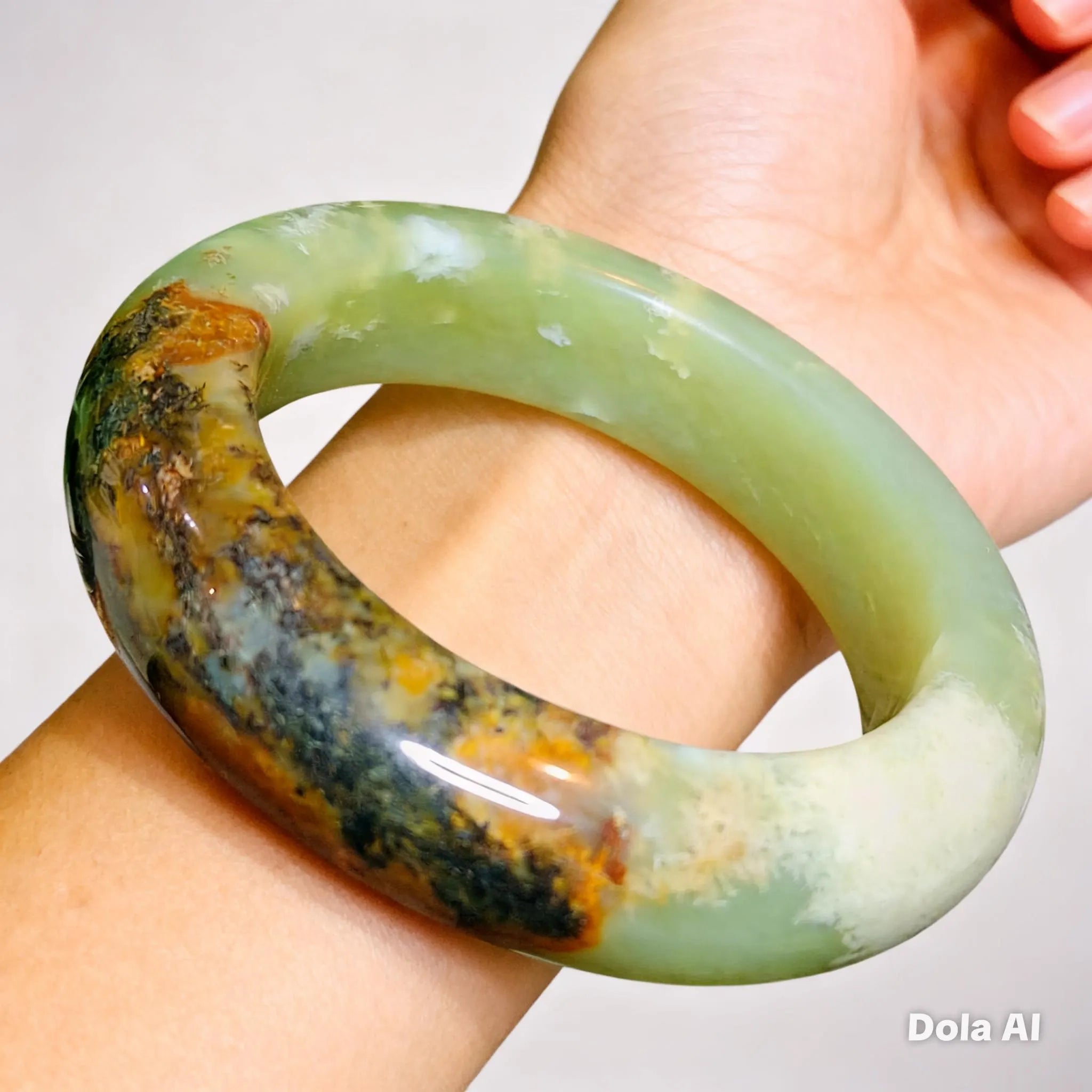 Certified Natural Xiuyan Jade Bangle | “Floating Flower & Natural Oil Painting Jade” 57.4mm SL551 SL Precious