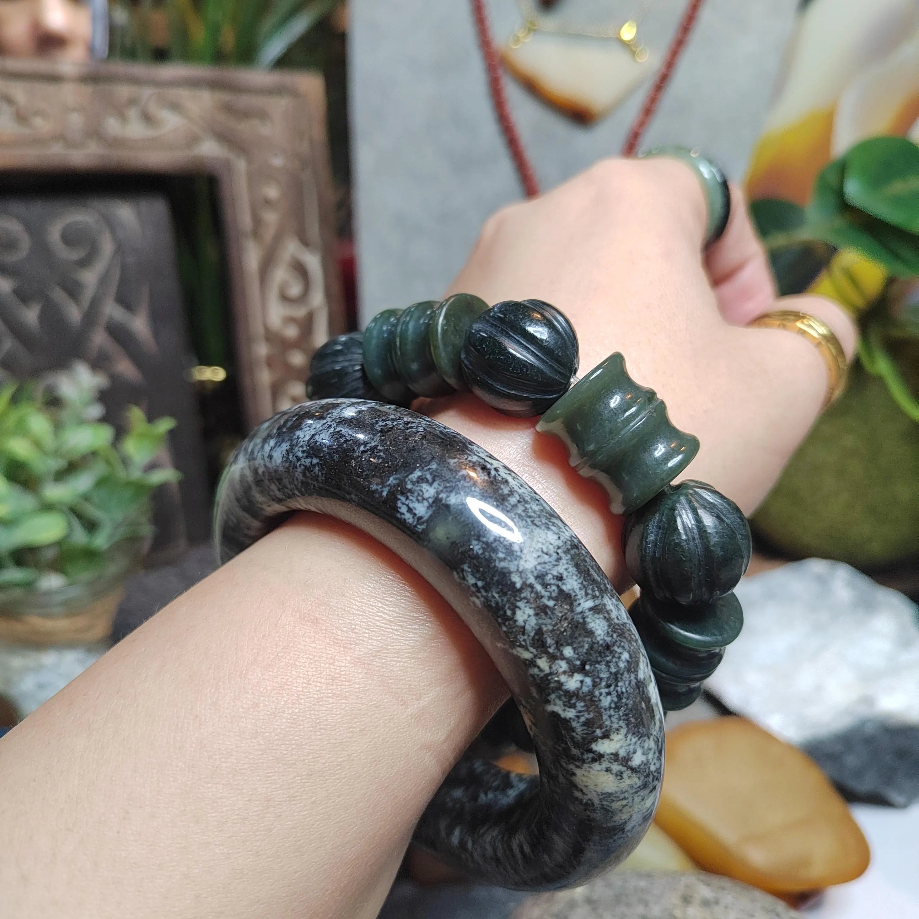 Certified Rare Large Natural Xiuyan Jade Bangle “Ink Cloud Elegance” 59.9mm | SL553 SL Precious