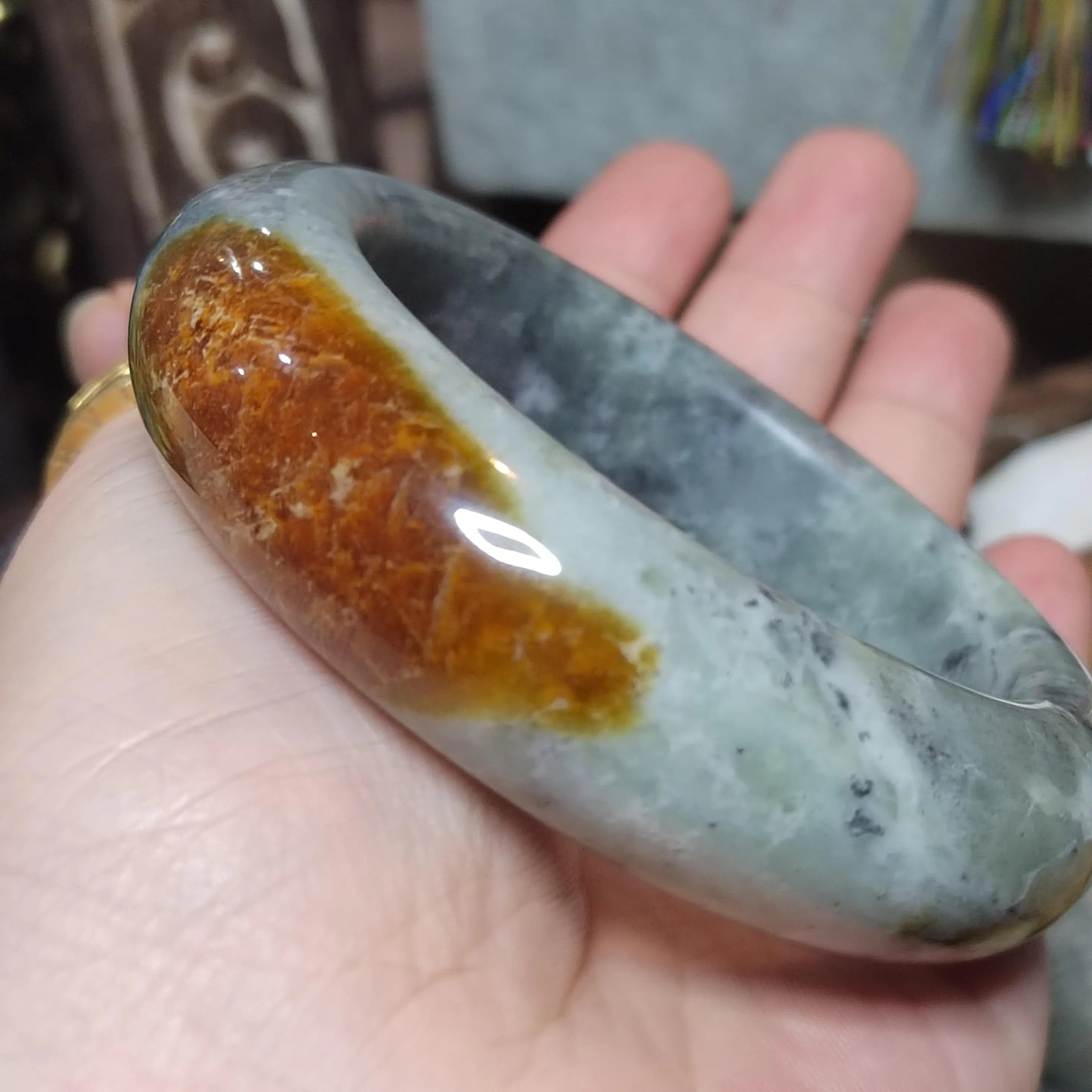 Certified Natural Xiuyan Golden Mark Jade Bangle “Ink & Gold Harmony” 57.5mm | SL554 SL Precious