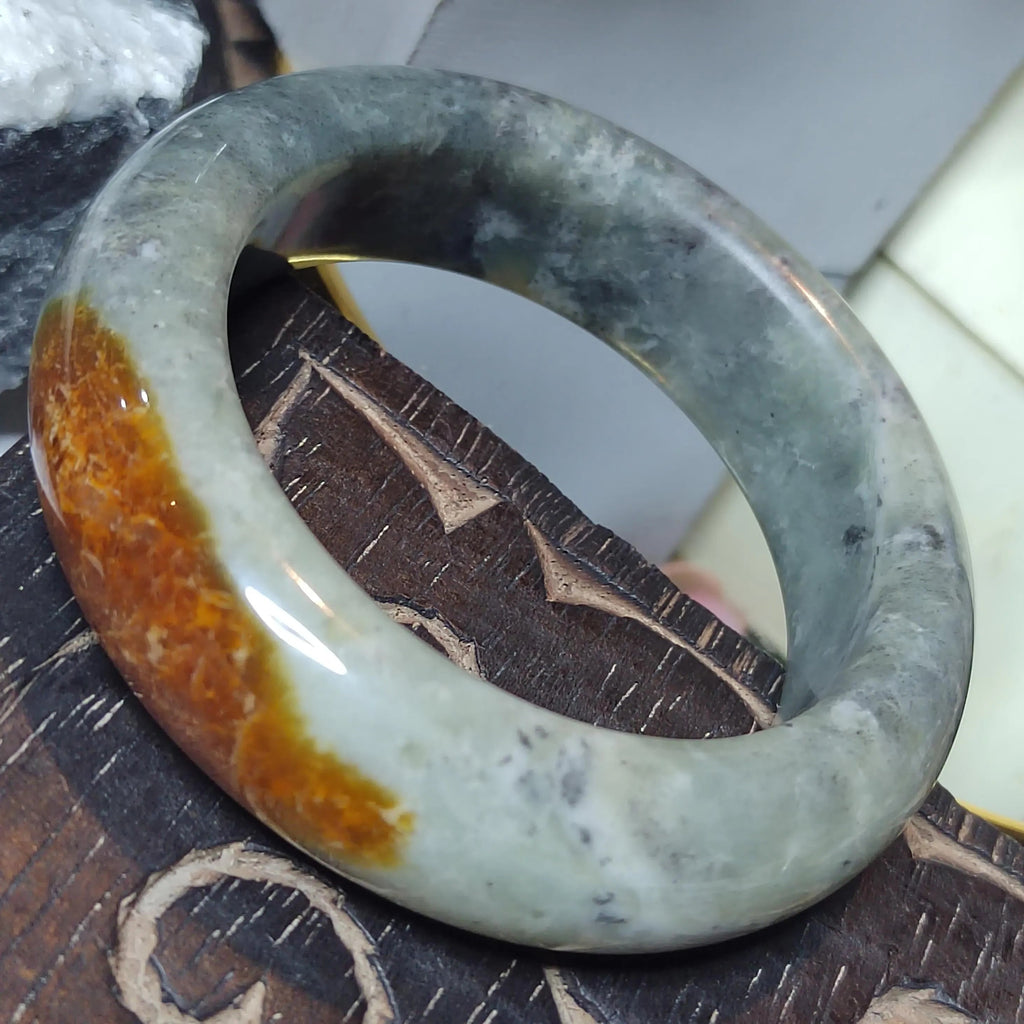 Certified Natural Xiuyan Golden Mark Jade Bangle “Ink & Gold Harmony” 57.5mm | SL554 SL Precious