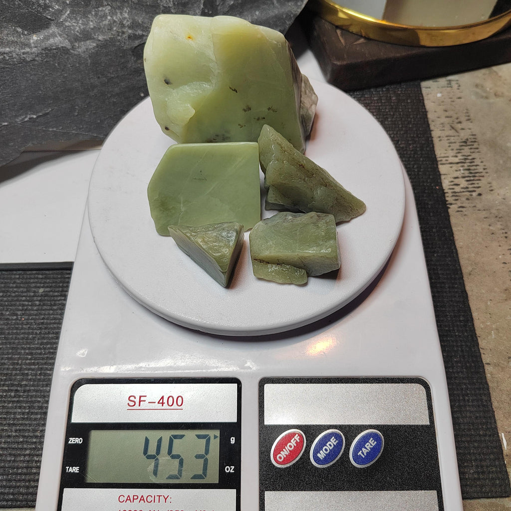 Nephrite Jade Raw Fragments • Huangkou Ice Yellow, Water Grass Flower Pattern 453g SL537 SL Precious