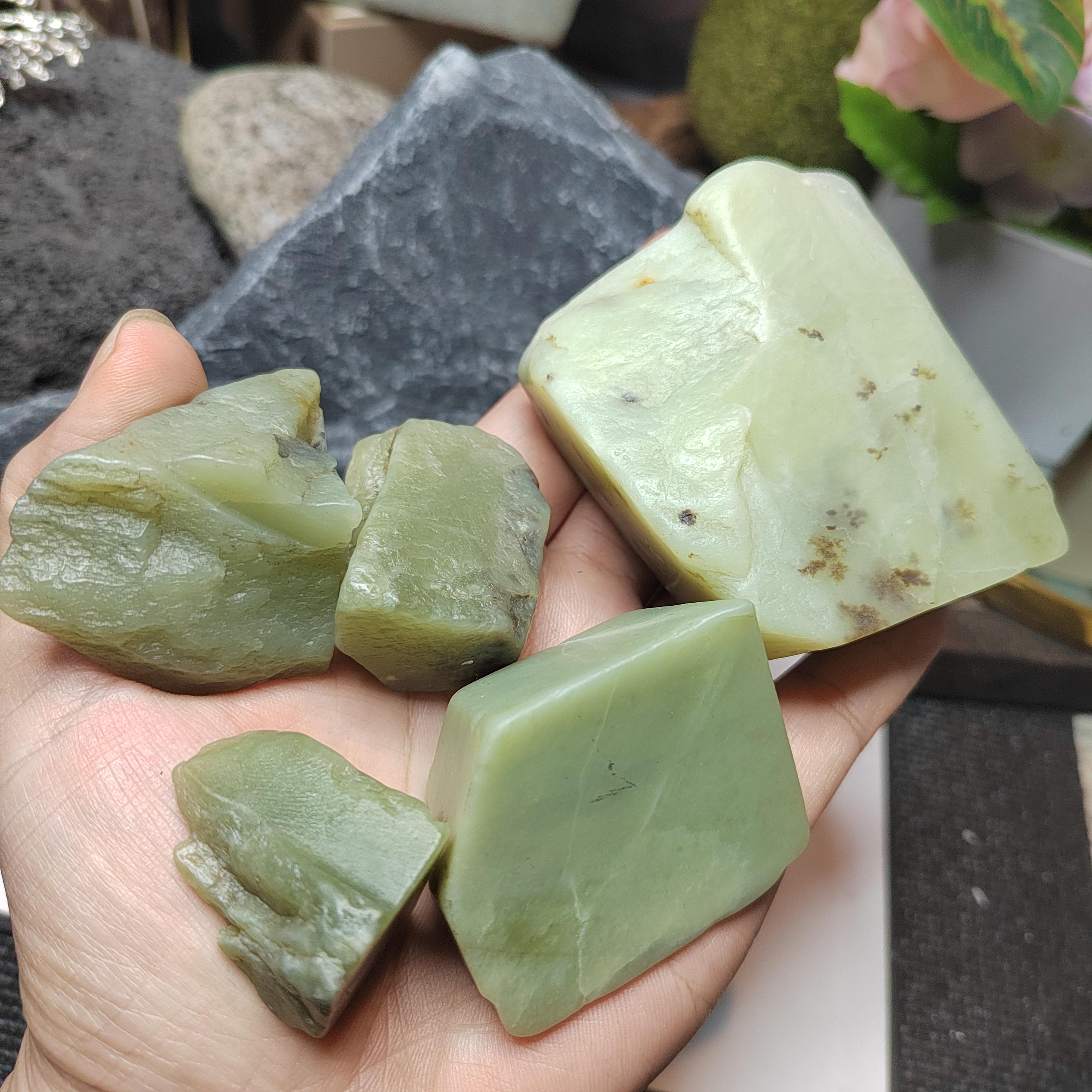 Nephrite Jade Raw Fragments • Huangkou Ice Yellow, Water Grass Flower Pattern 453g SL537 SL Precious