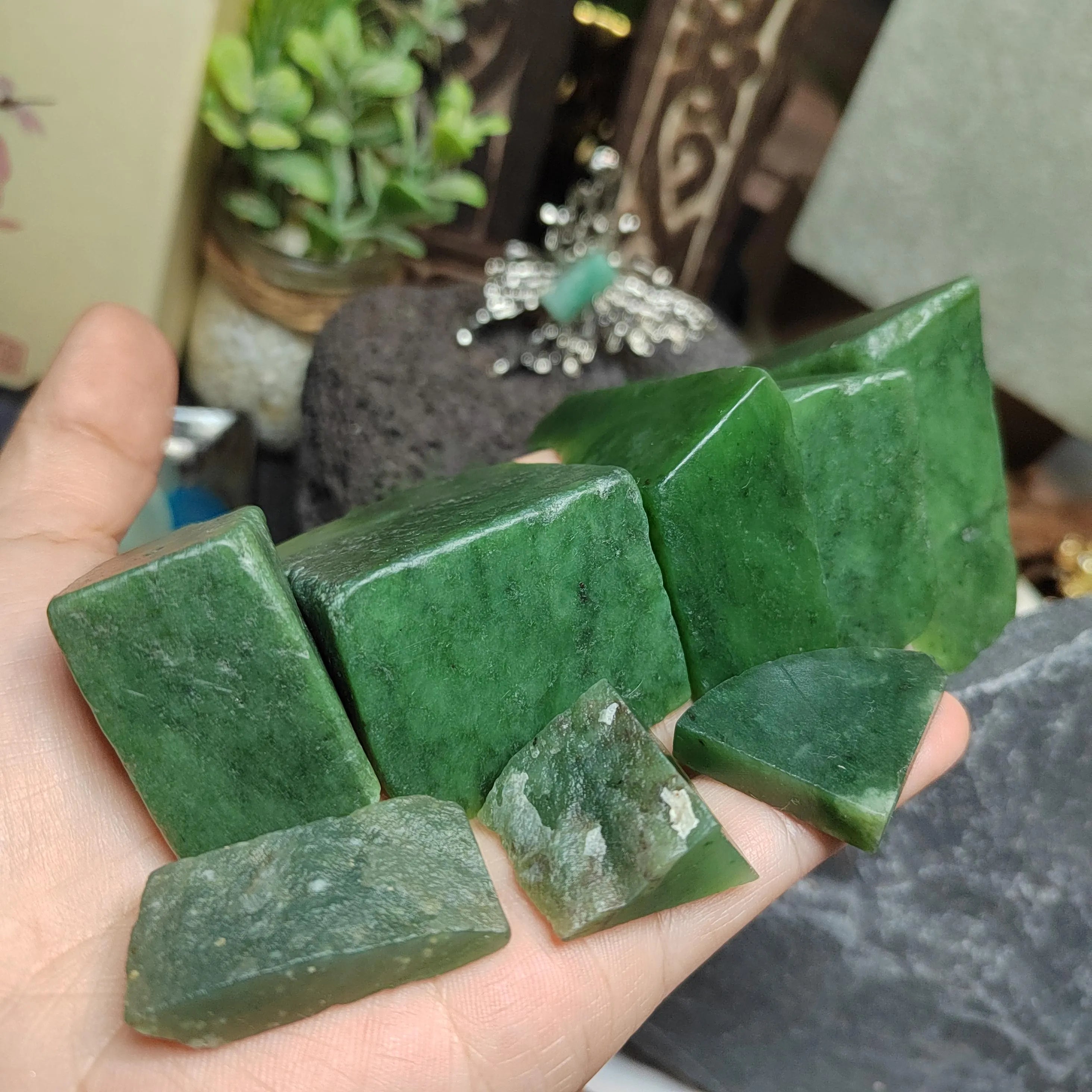 Natural DIY Green Nephrite Jade Raw Fragments · 446g Offcuts | SL538 SL Precious