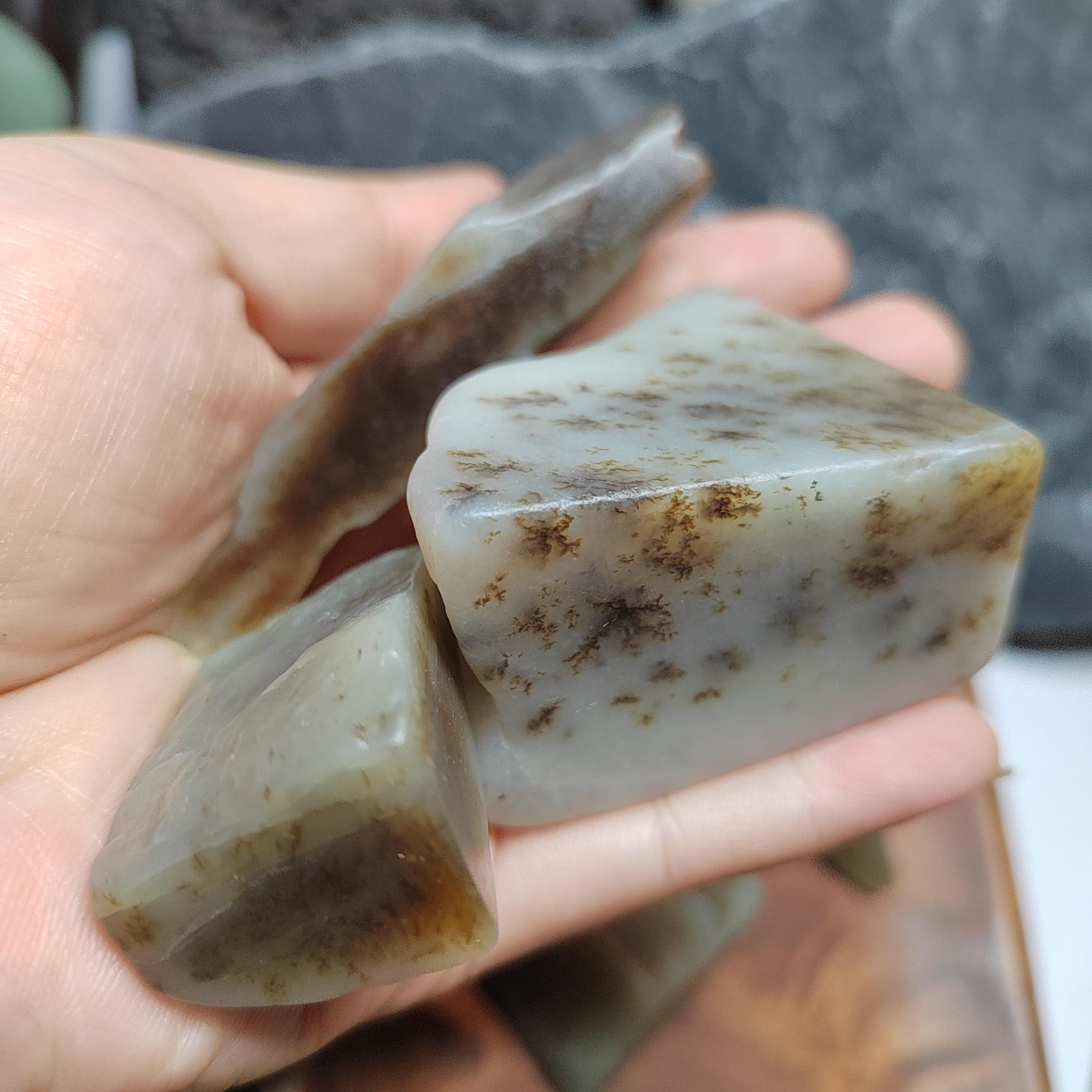 Natural DIY Nephrite Jade Raw Fragments · 476g Sugar Brown with Shuicao 花 Pattern | SL539 SL Precious