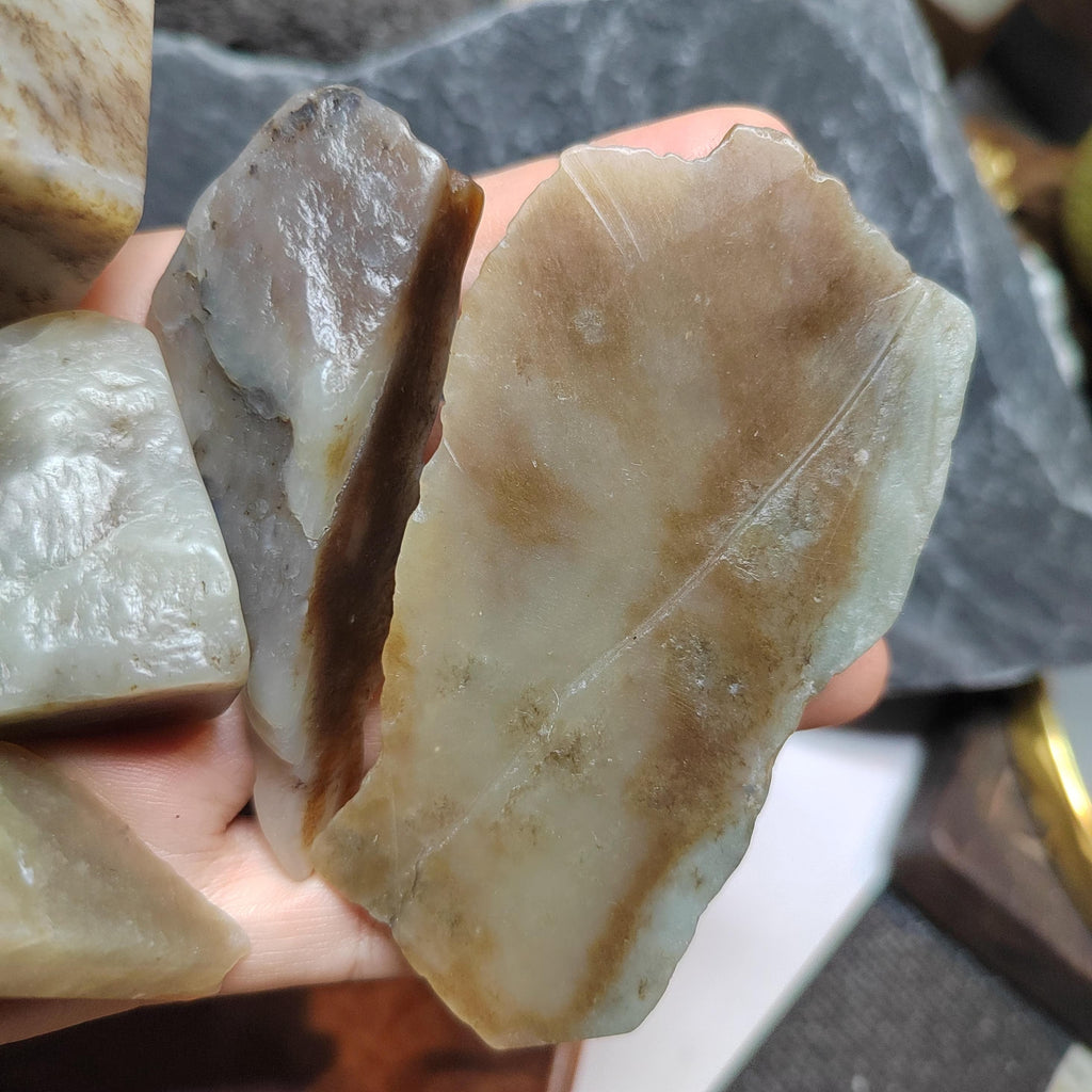Natural DIY Nephrite Jade Raw Fragments · 476g Sugar Brown with Shuicao 花 Pattern | SL539 SL Precious