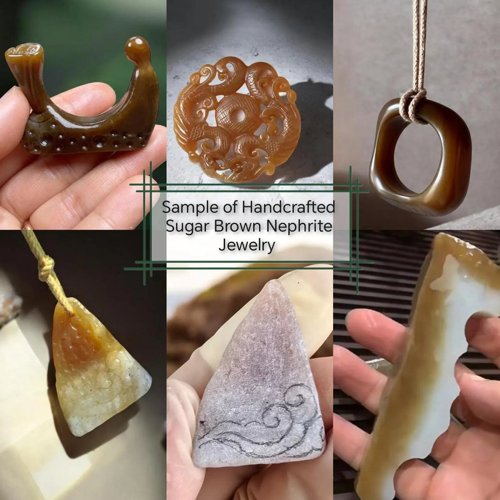 Natural DIY Nephrite Jade Raw Fragments · 485g Sugar Brown with Shuicao 花 Pattern | SL540 SL Precious