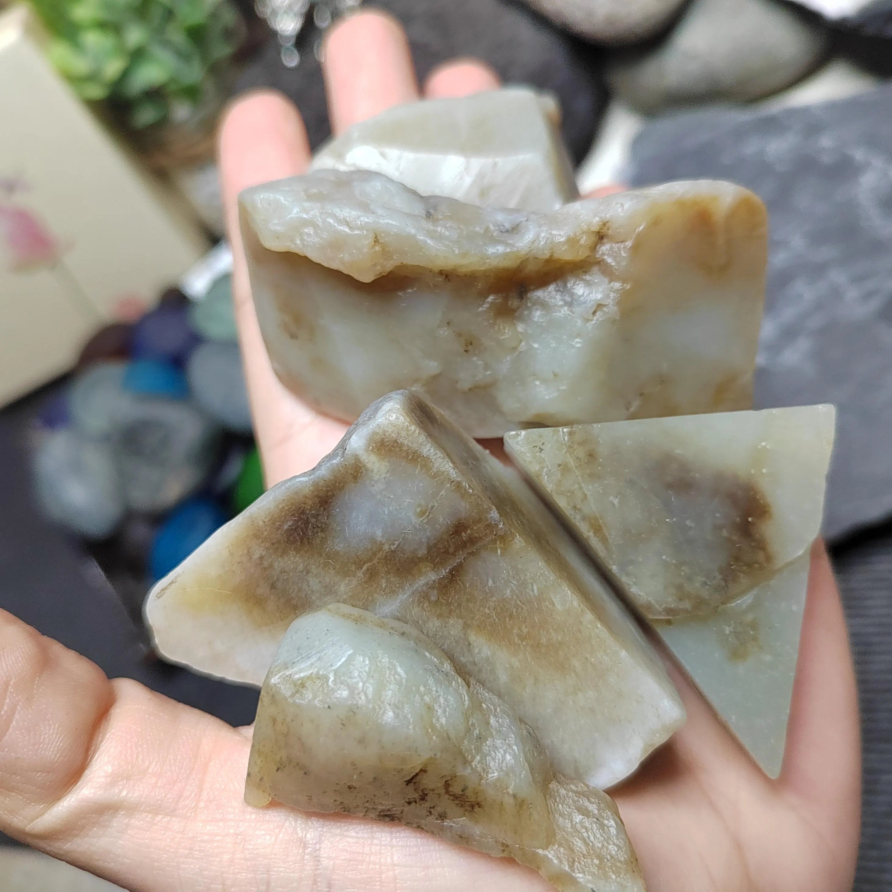 Natural DIY Nephrite Jade Raw Fragments · 485g Sugar Brown with Shuicao 花 Pattern | SL540 SL Precious