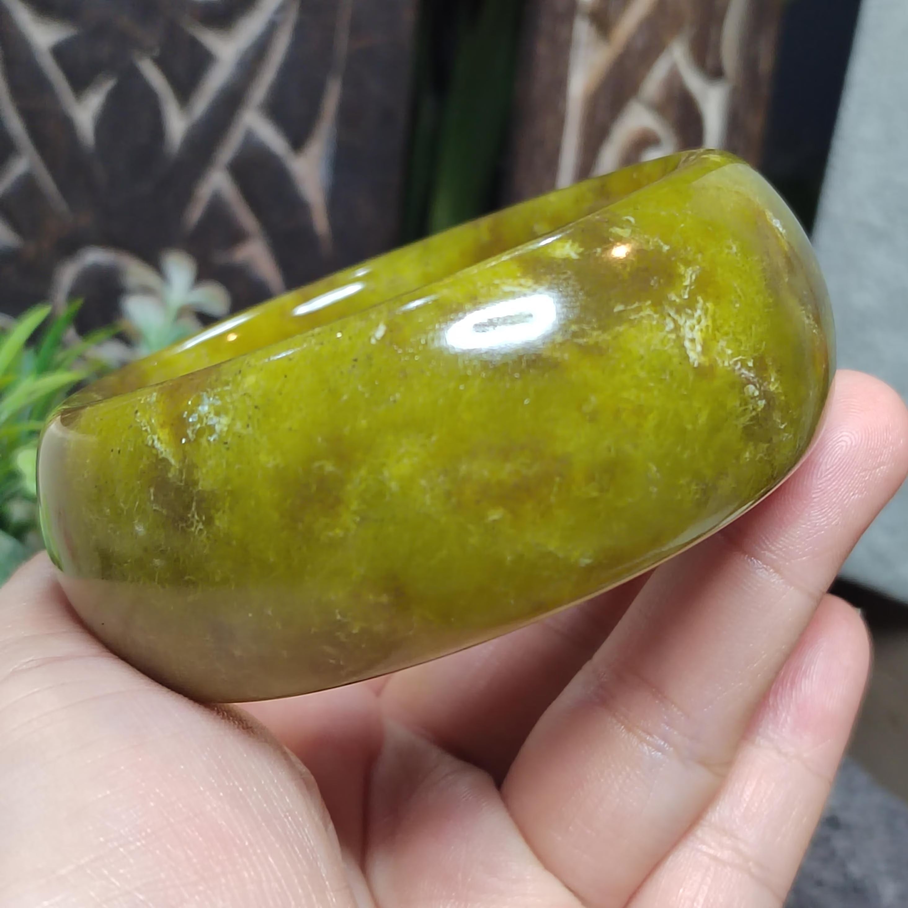 Certified Lemon Yellow Floating Flower Natural Xiuyan Jade Bangle 58.9mm Inner | SL556 SL Precious