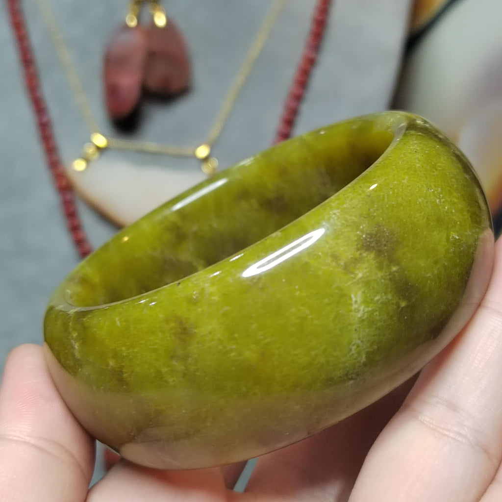 Certified Lemon Yellow Floating Flower Natural Xiuyan Jade Bangle 58.9mm Inner | SL556 SL Precious