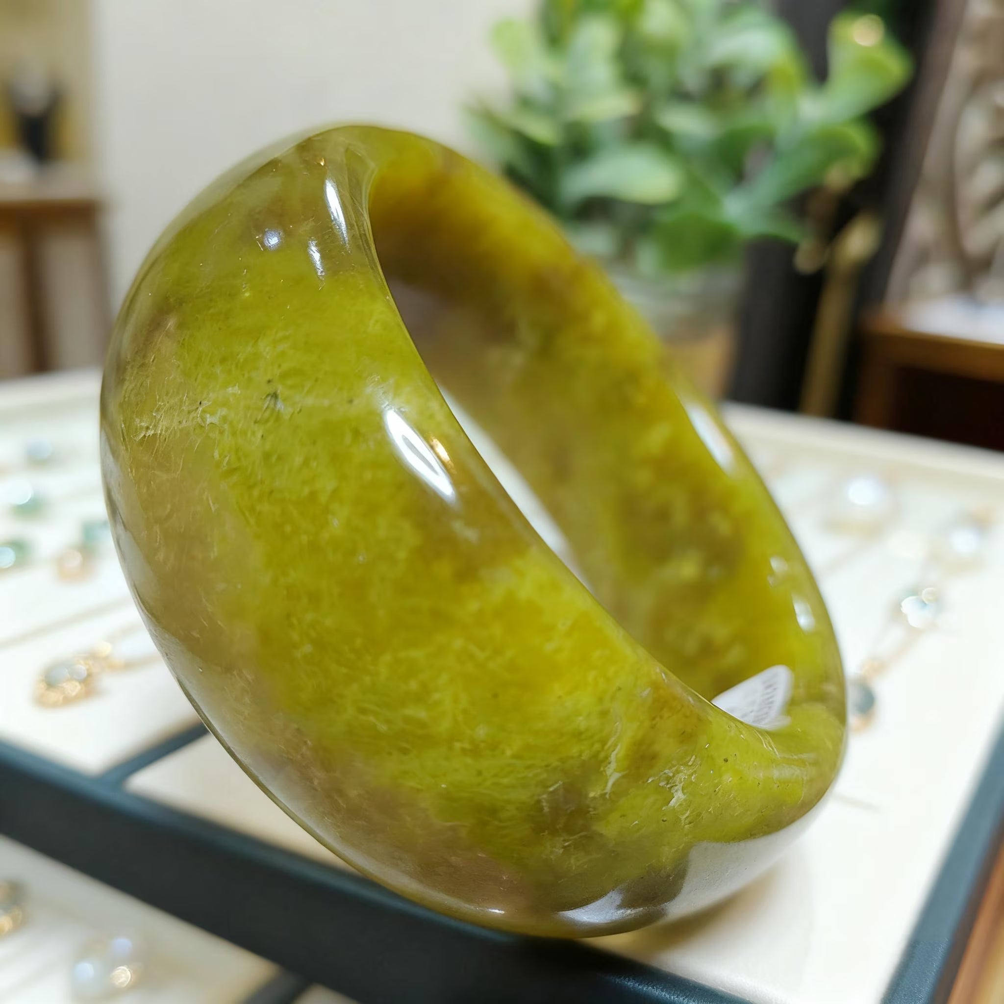 Certified Lemon Yellow Floating Flower Natural Xiuyan Jade Bangle 58.9mm Inner | SL556 SL Precious