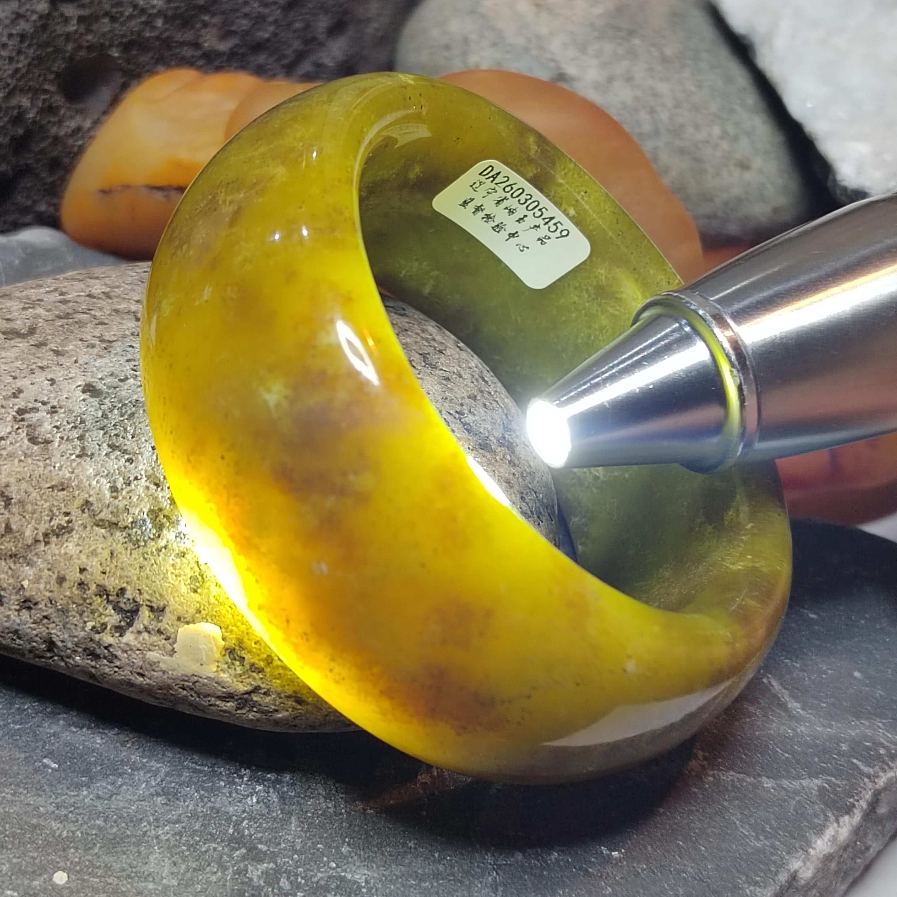 Certified Lemon Yellow Floating Flower Natural Xiuyan Jade Bangle 58.9mm Inner | SL556 SL Precious