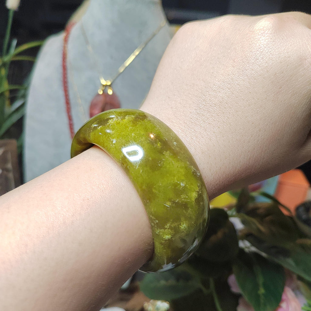 Certified Lemon Yellow Floating Flower Natural Xiuyan Jade Bangle 58.9mm Inner | SL556 SL Precious