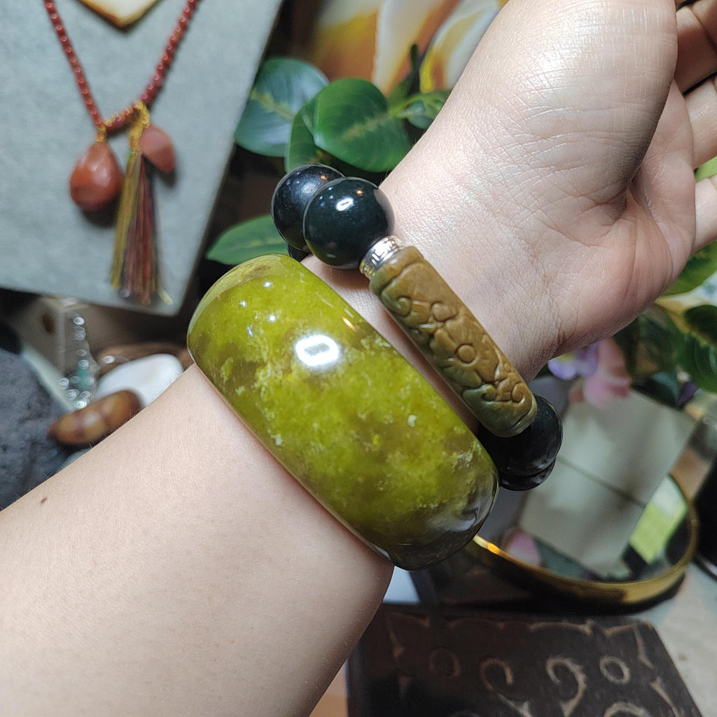 Certified Lemon Yellow Floating Flower Natural Xiuyan Jade Bangle 58.9mm Inner | SL556 SL Precious