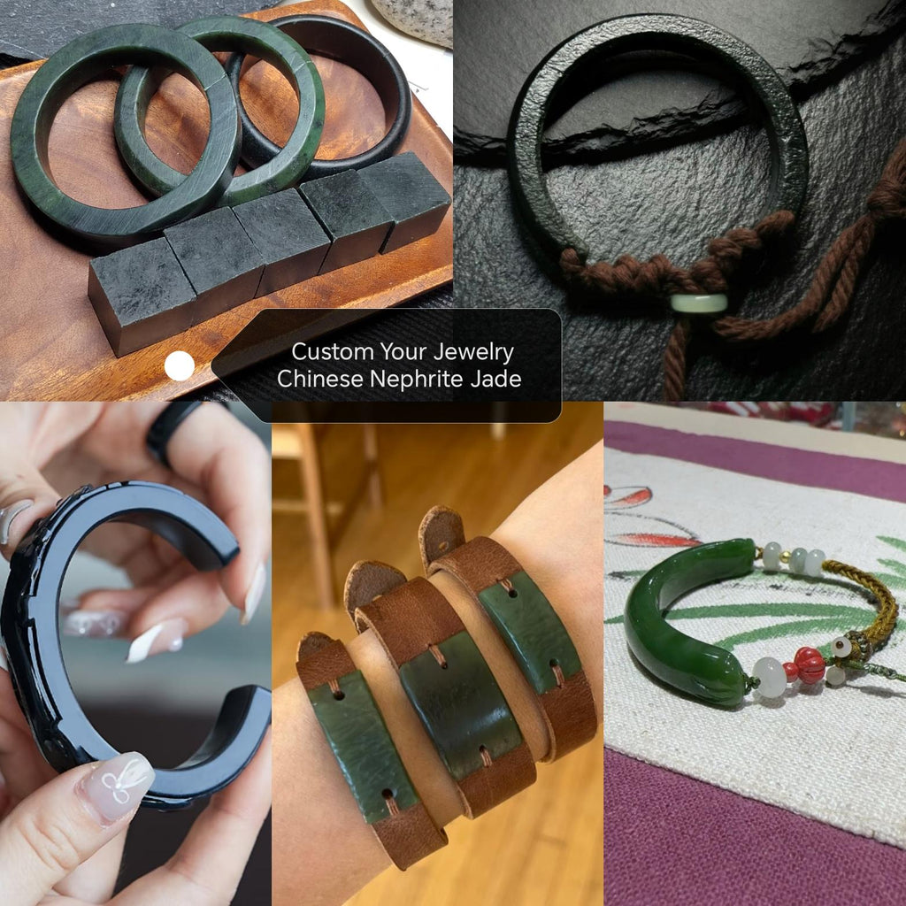 Natural DIY Nephrite Jade 半成品 Offcuts · 3 Bangles + 5 Squares · 368g Deep Green | SL544 SL Precious