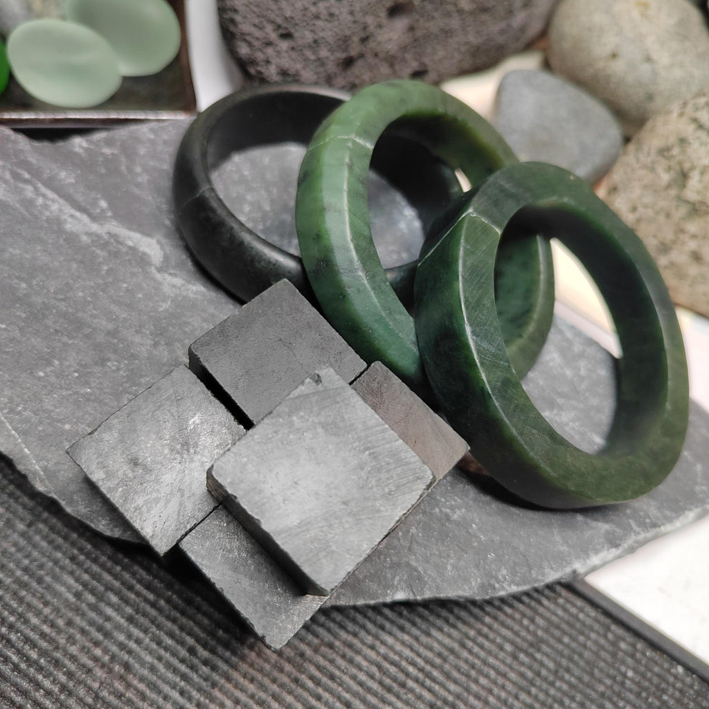 Natural DIY Nephrite Jade 半成品 Offcuts · 3 Bangles + 5 Squares · 368g Deep Green | SL544 SL Precious