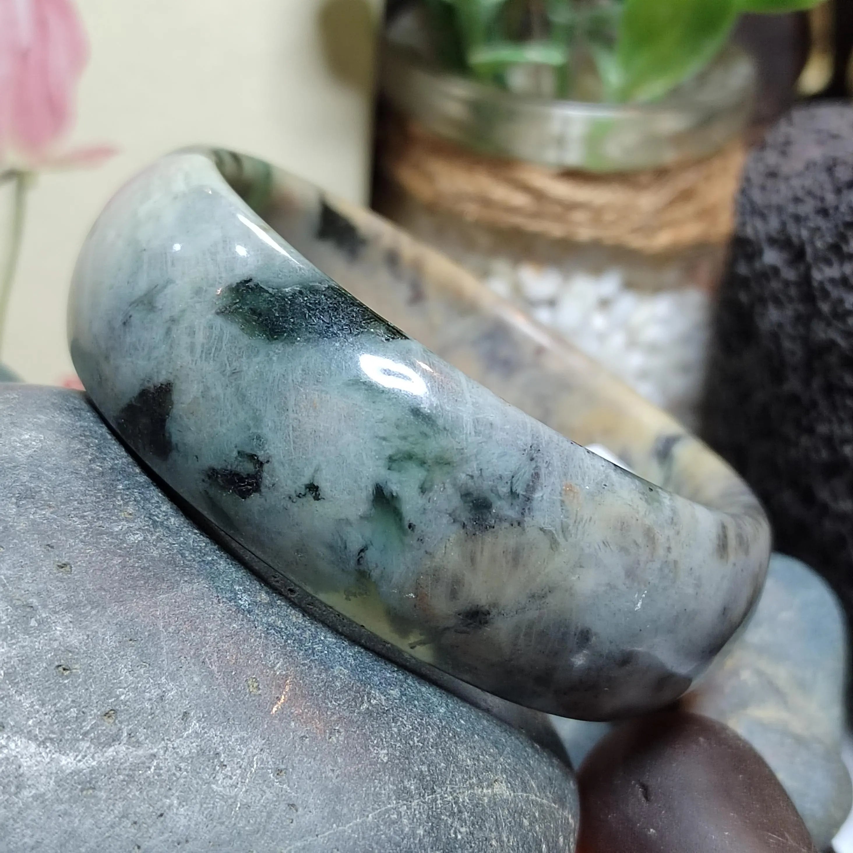 Certified Natural Xiuyan Jade Bangle 57.4mm – Autumn Bloom Design SL557 SL Precious