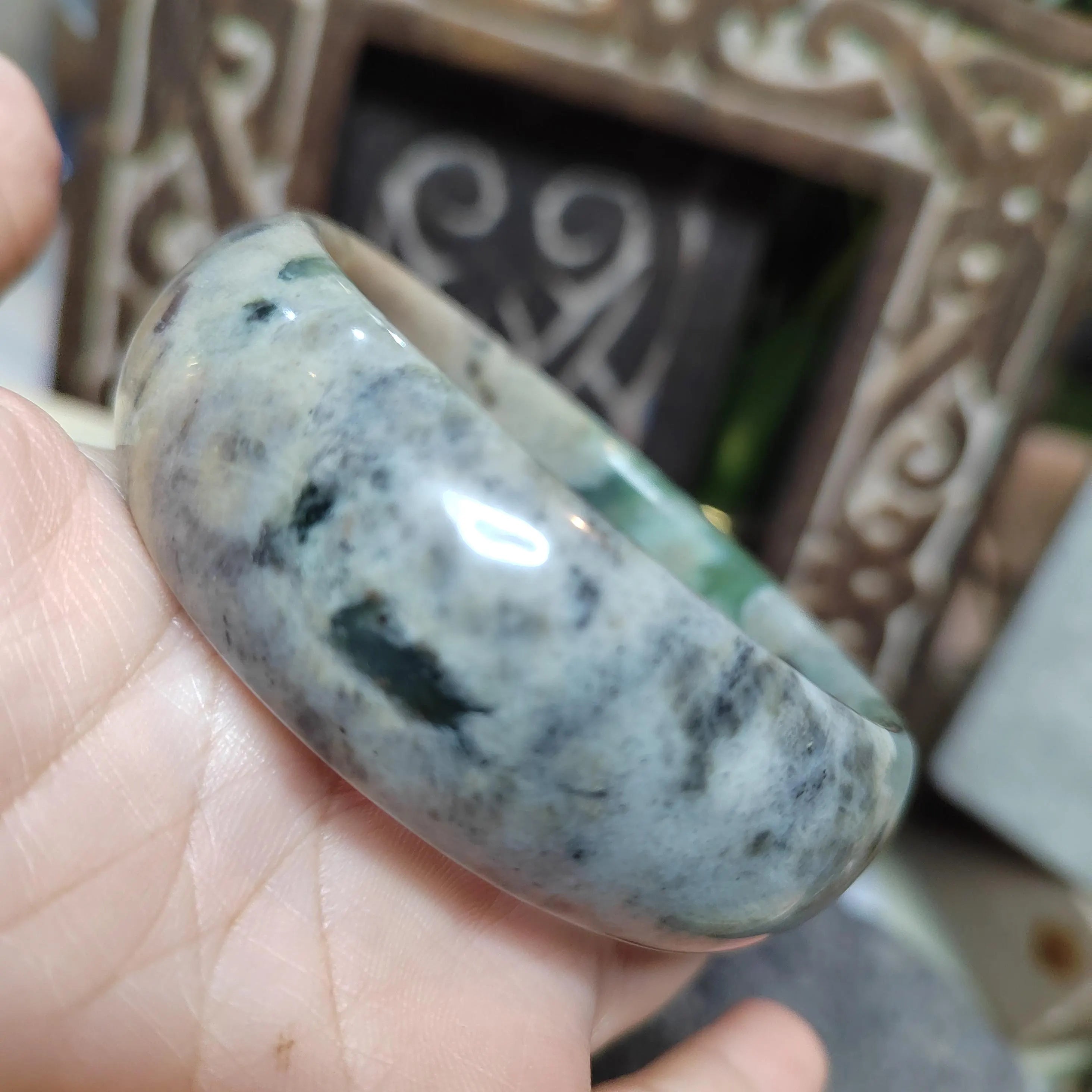 Certified Natural Xiuyan Jade Bangle 57.4mm – Autumn Bloom Design SL557 SL Precious