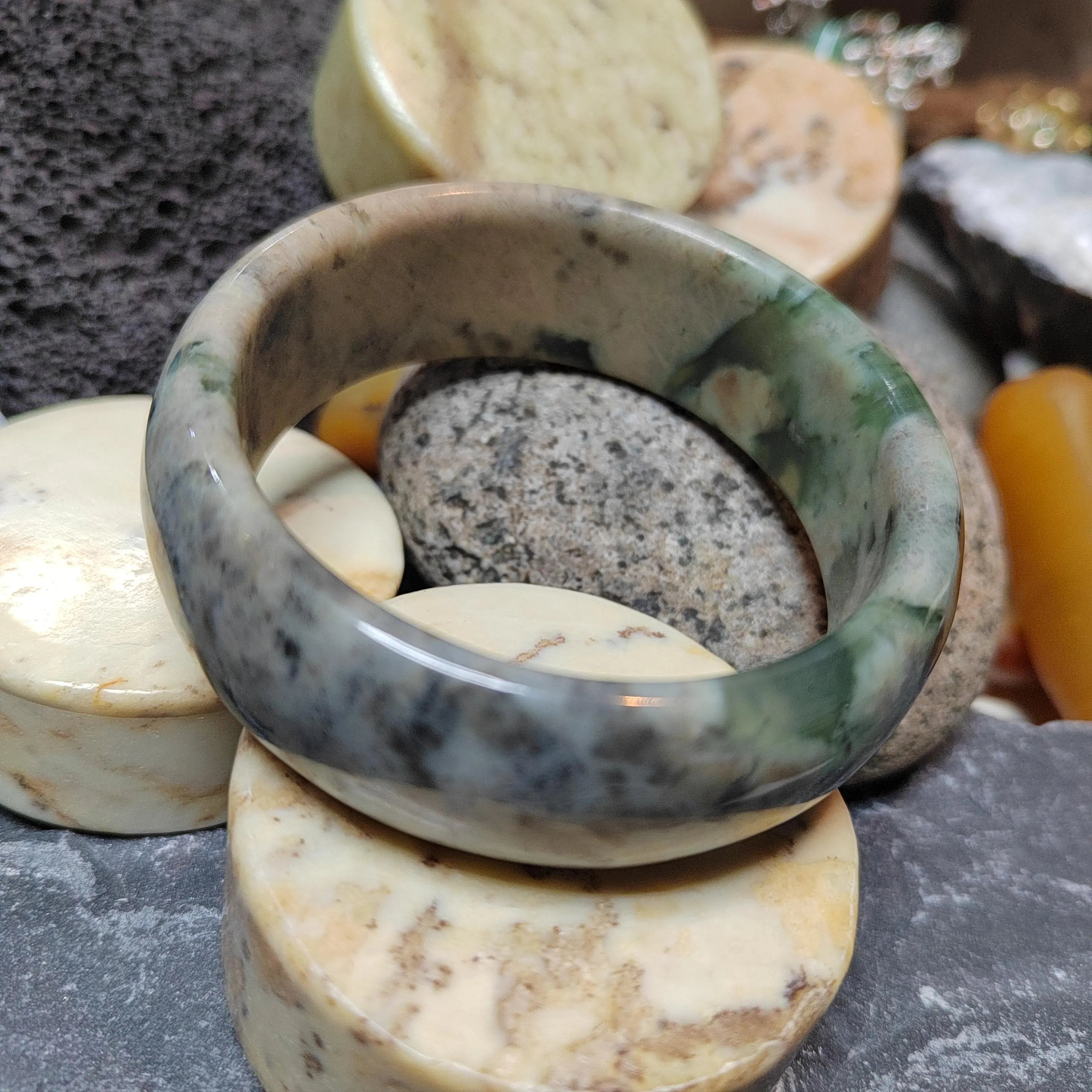 Certified Natural Xiuyan Jade Bangle 57.4mm – Autumn Bloom Design SL557 SL Precious