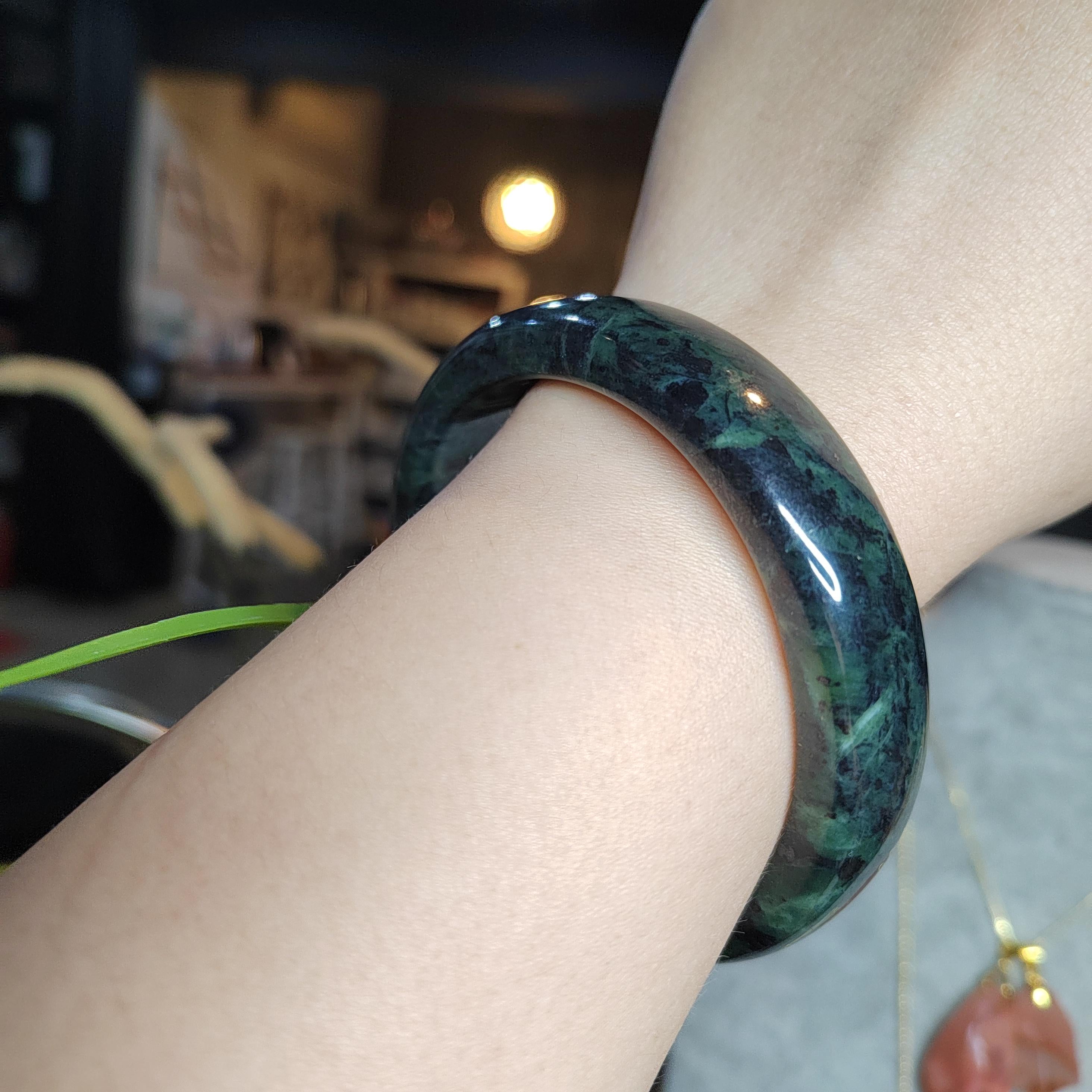 Certified Natural Xiuyan Jade Bangle 65.3mm – Ink Glow Forest SL558 SL Precious