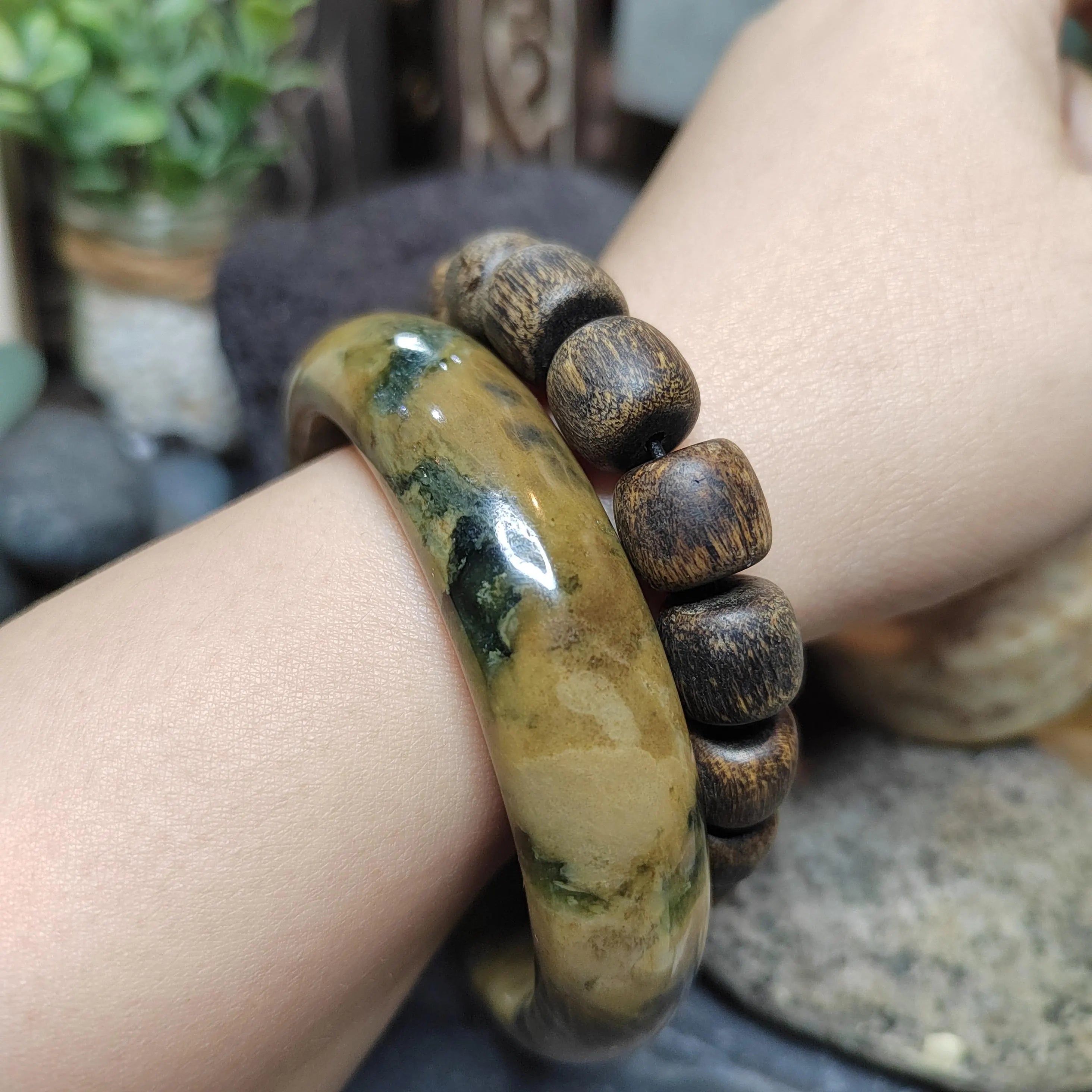 Certified Natural Xiuyan Jade Bangle “Tiger-Stripe Harmony” | Inner 64mm SL563 SL Precious