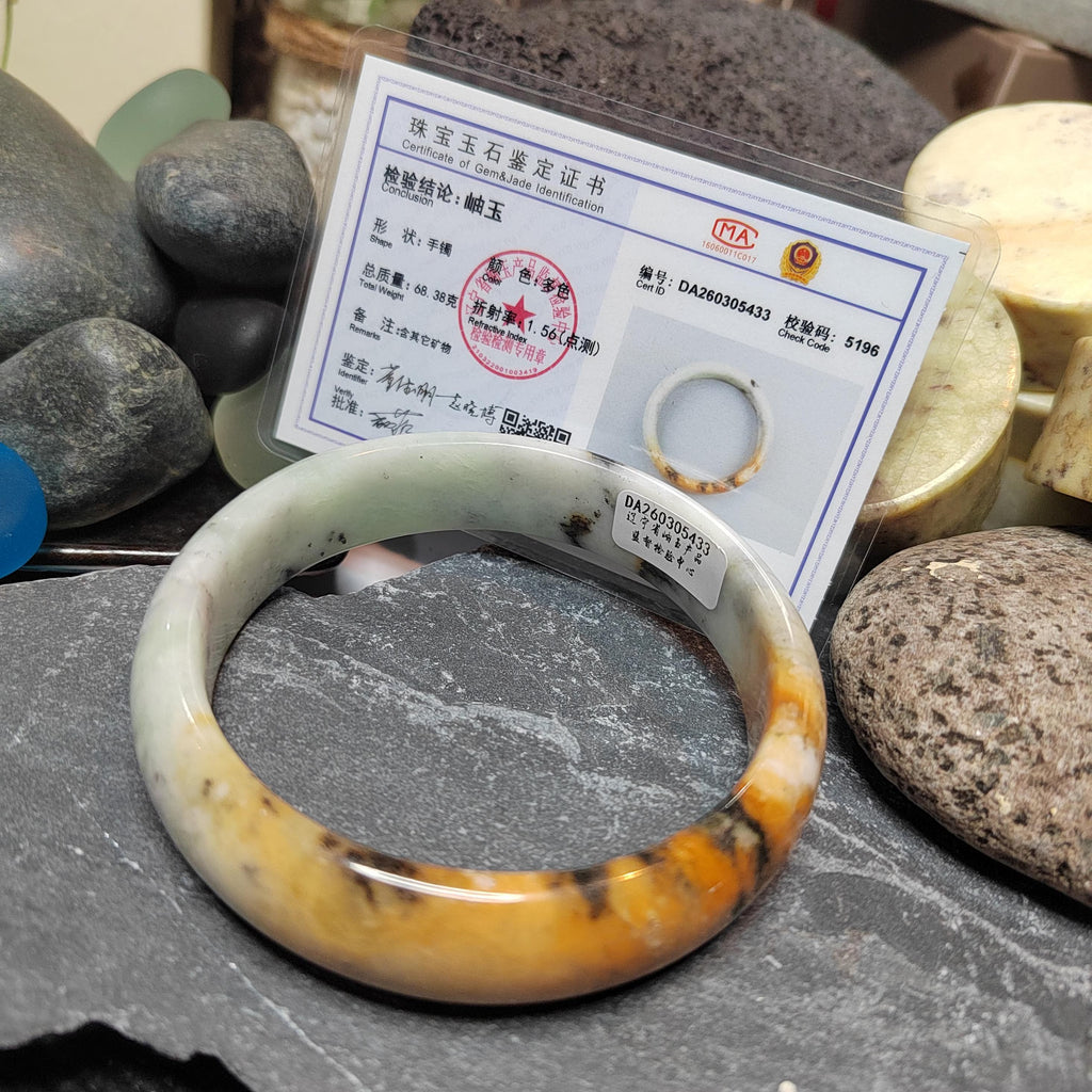 Certified Natural Xiuyan Jade Bangle “Ink & Amber Fortune” | Inner 64.8mm SL564 SL Precious