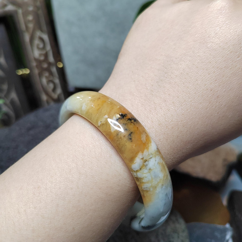 Certified Natural Xiuyan Jade Bangle “Ink & Amber Fortune” | Inner 64.8mm SL564 SL Precious