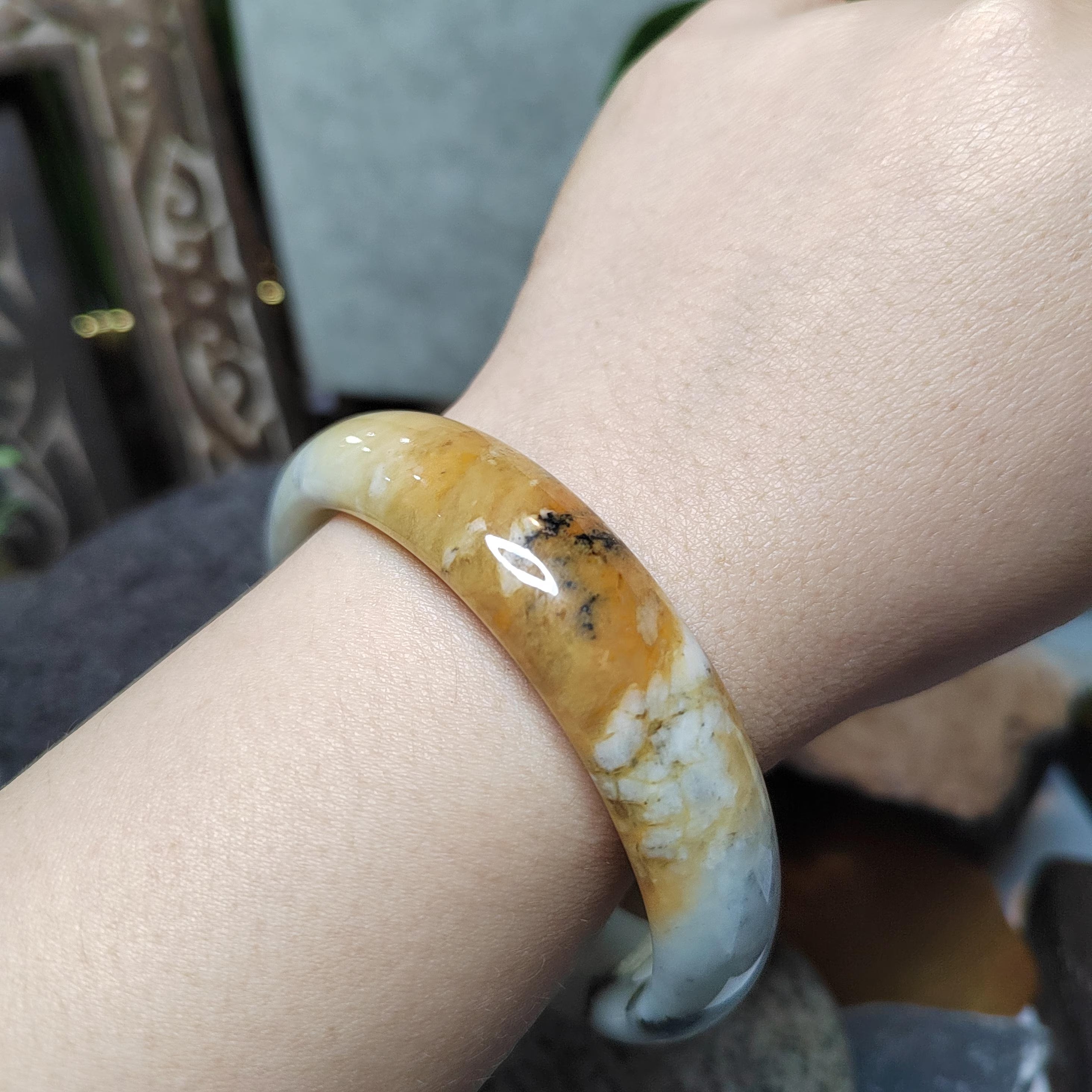 Certified Natural Xiuyan Jade Bangle “Ink & Amber Fortune” | Inner 64.8mm SL564 SL Precious