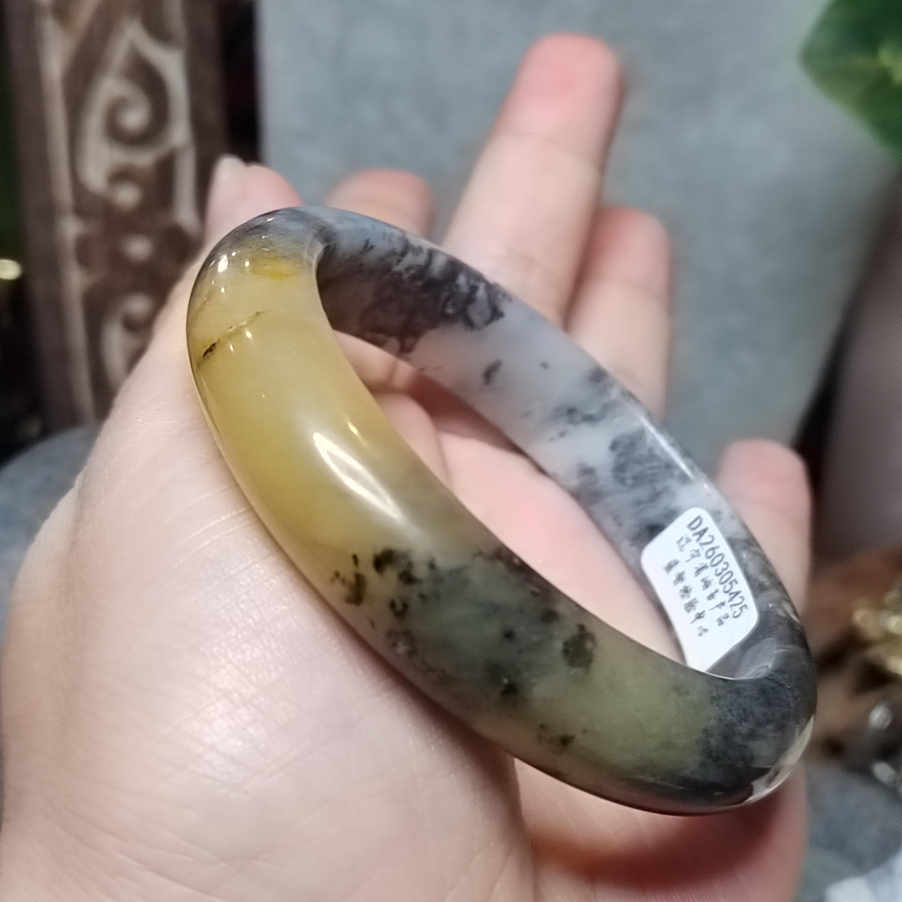 Certified Natural Xiuyan Jade Bangle “Ink & Amber Fortune” | Inner 64.8mm SL564 SL Precious