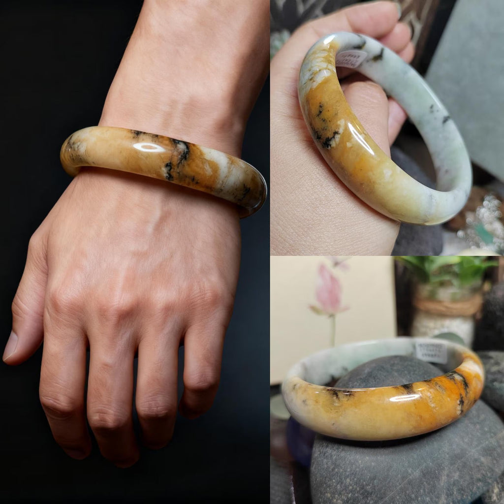 Certified Natural Xiuyan Jade Bangle “Ink & Amber Fortune” | Inner 64.8mm SL564 SL Precious