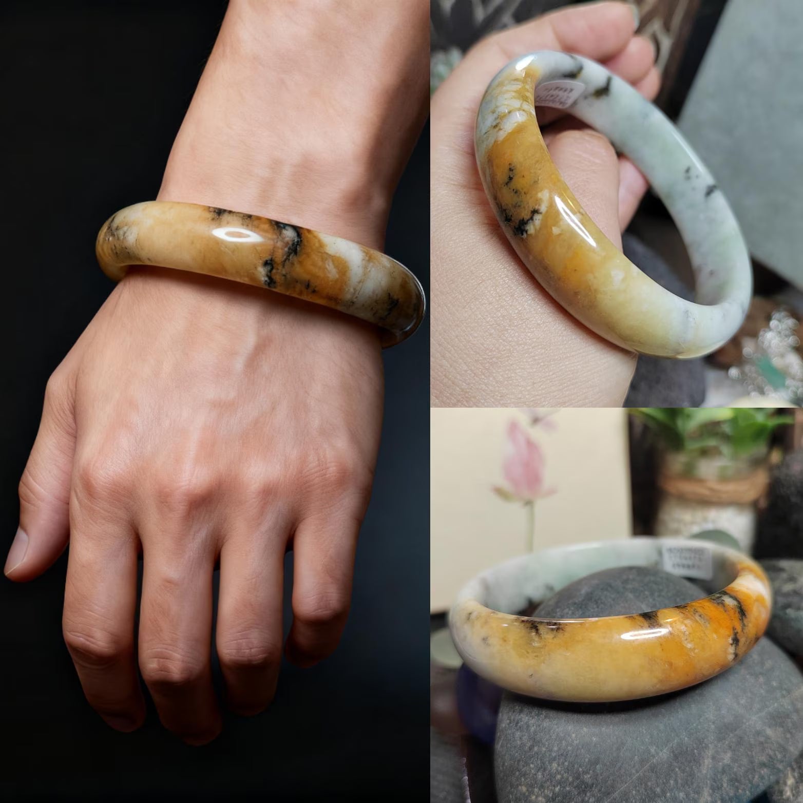 Certified Natural Xiuyan Jade Bangle “Ink & Amber Fortune” | Inner 64.8mm SL564 SL Precious