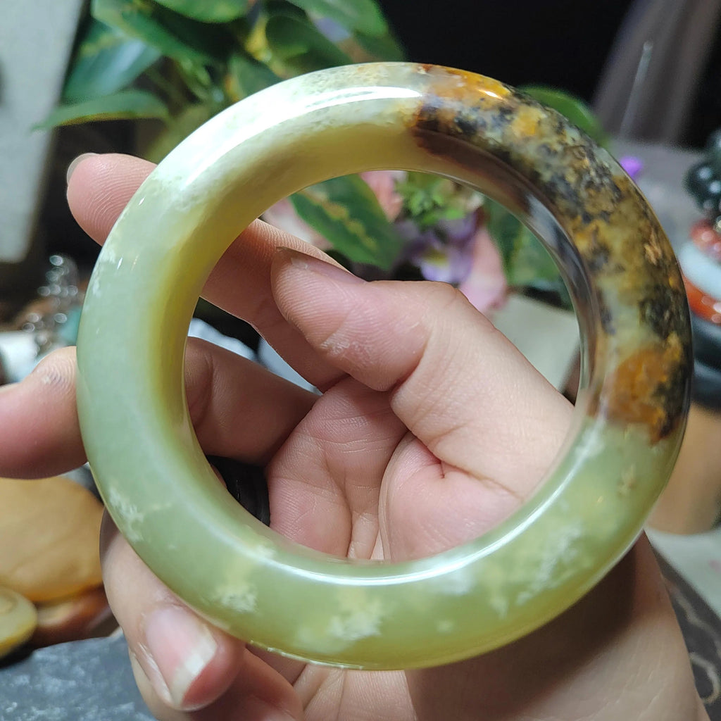 Certified Natural Xiuyan Jade Bangle | “Floating Flower & Natural Oil Painting Jade” 57.4mm SL551 SL Precious