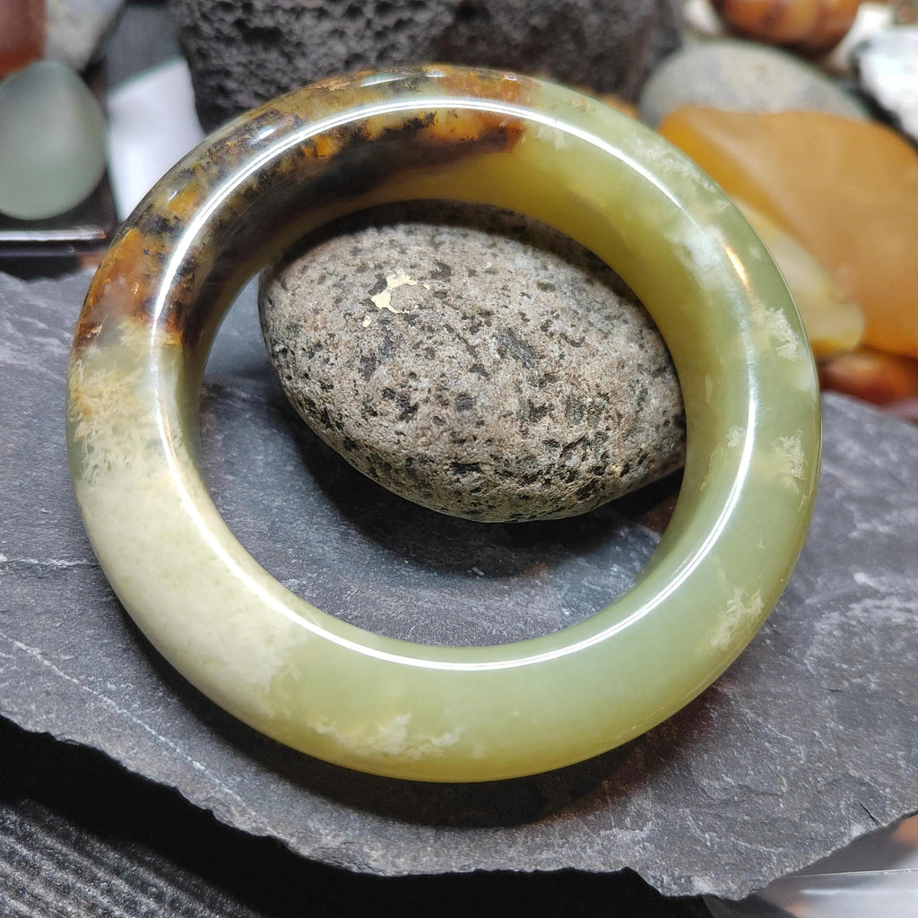 Certified Natural Xiuyan Jade Bangle | “Floating Flower & Natural Oil Painting Jade” 57.4mm SL551 SL Precious