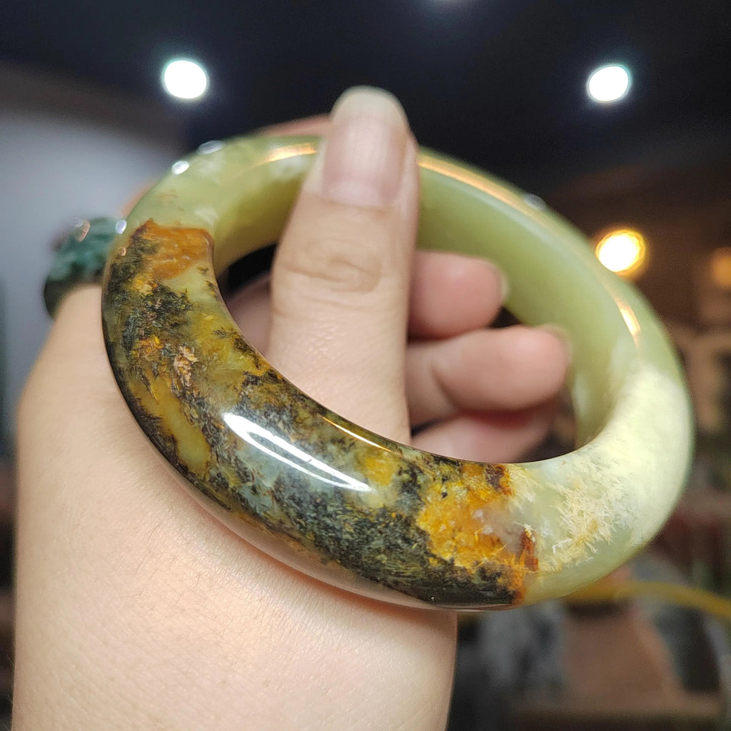 Certified Natural Xiuyan Jade Bangle | “Floating Flower & Natural Oil Painting Jade” 57.4mm SL551 SL Precious