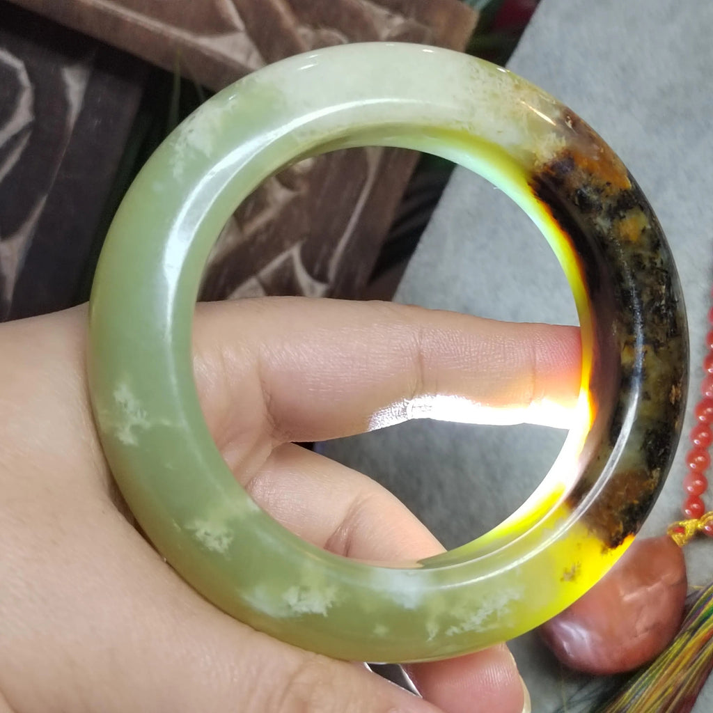 Certified Natural Xiuyan Jade Bangle | “Floating Flower & Natural Oil Painting Jade” 57.4mm SL551 SL Precious