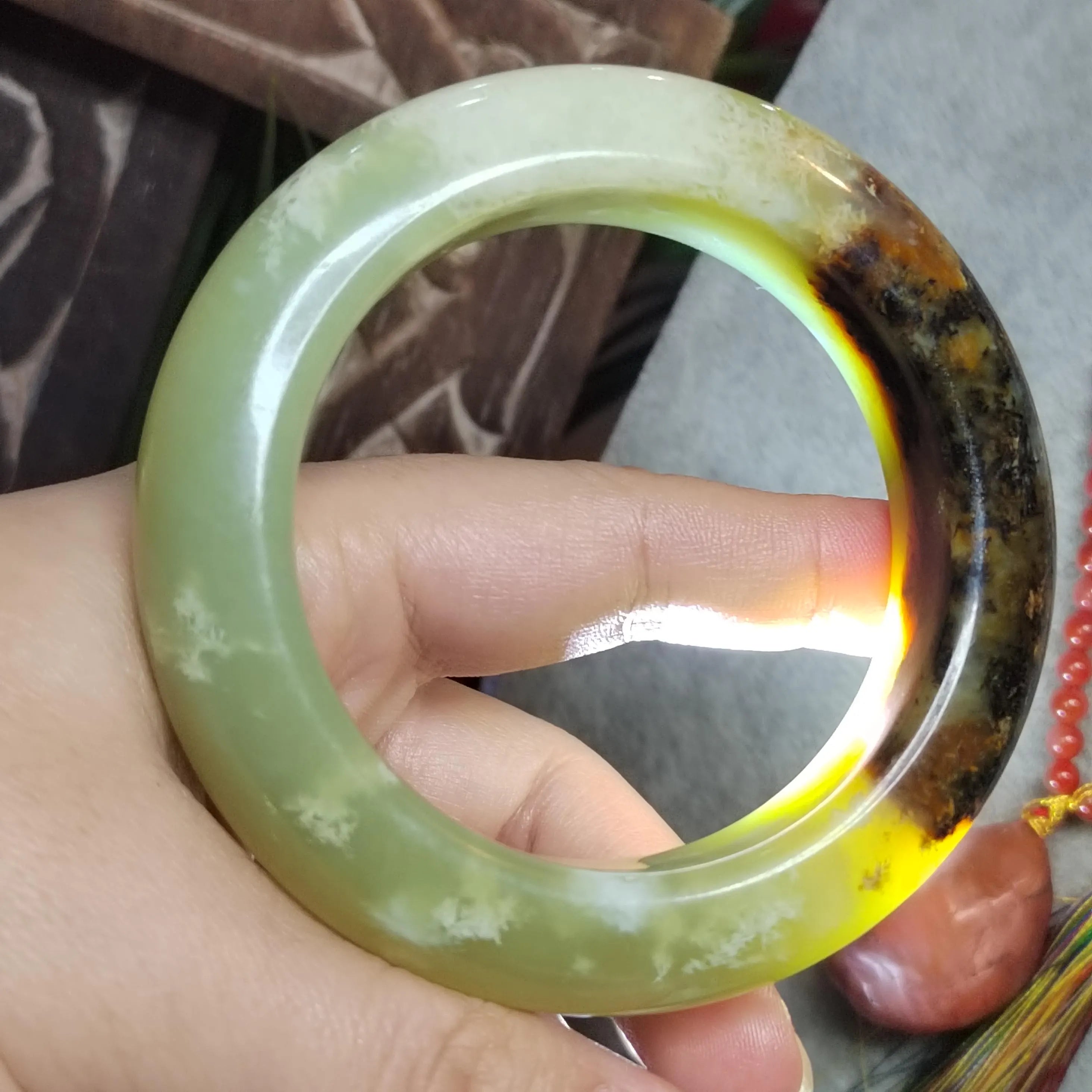 Certified Natural Xiuyan Jade Bangle | “Floating Flower & Natural Oil Painting Jade” 57.4mm SL551 SL Precious