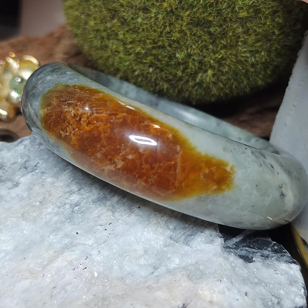 Certified Natural Xiuyan Golden Mark Jade Bangle “Ink & Gold Harmony” 57.5mm | SL554 SL Precious